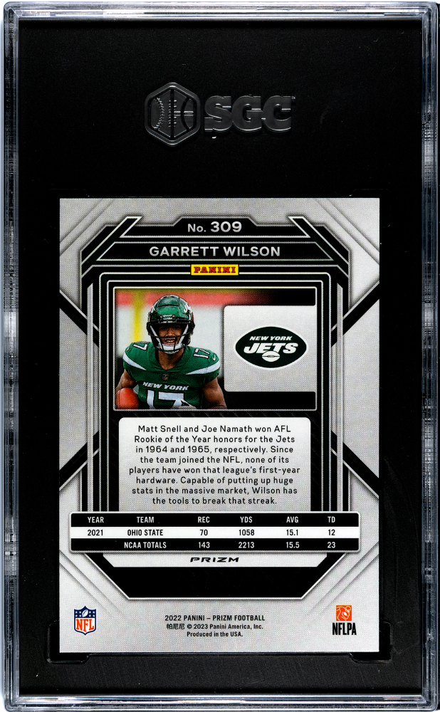 2022 Panini Prizm Garrett Wilson Red White Blue Rookie #309 SGC 9.5 Jets