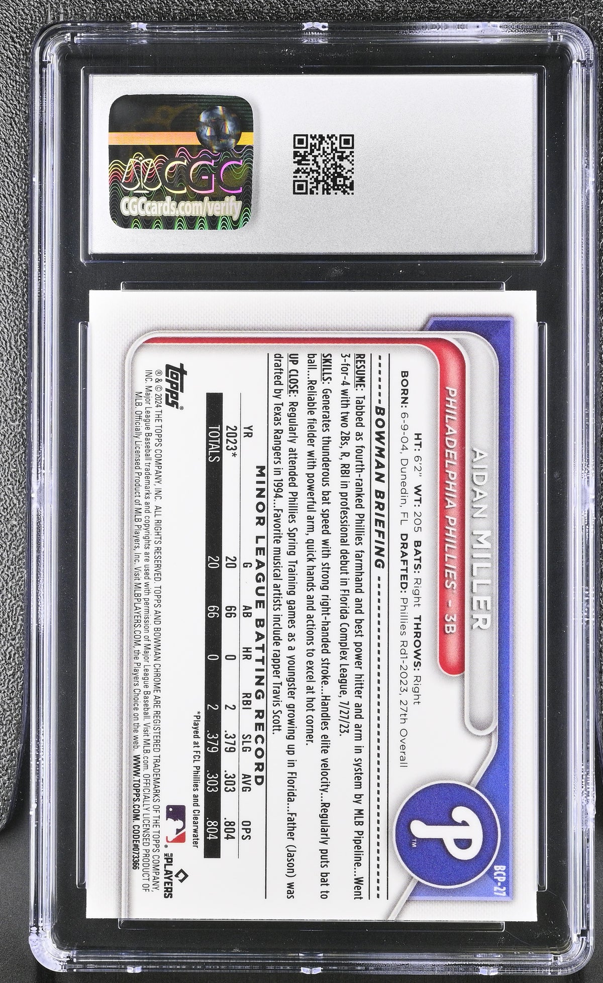 2024 Bowman Mega Box Aidan Miller Chrome Prospects #BCP-27 CGC 9.5