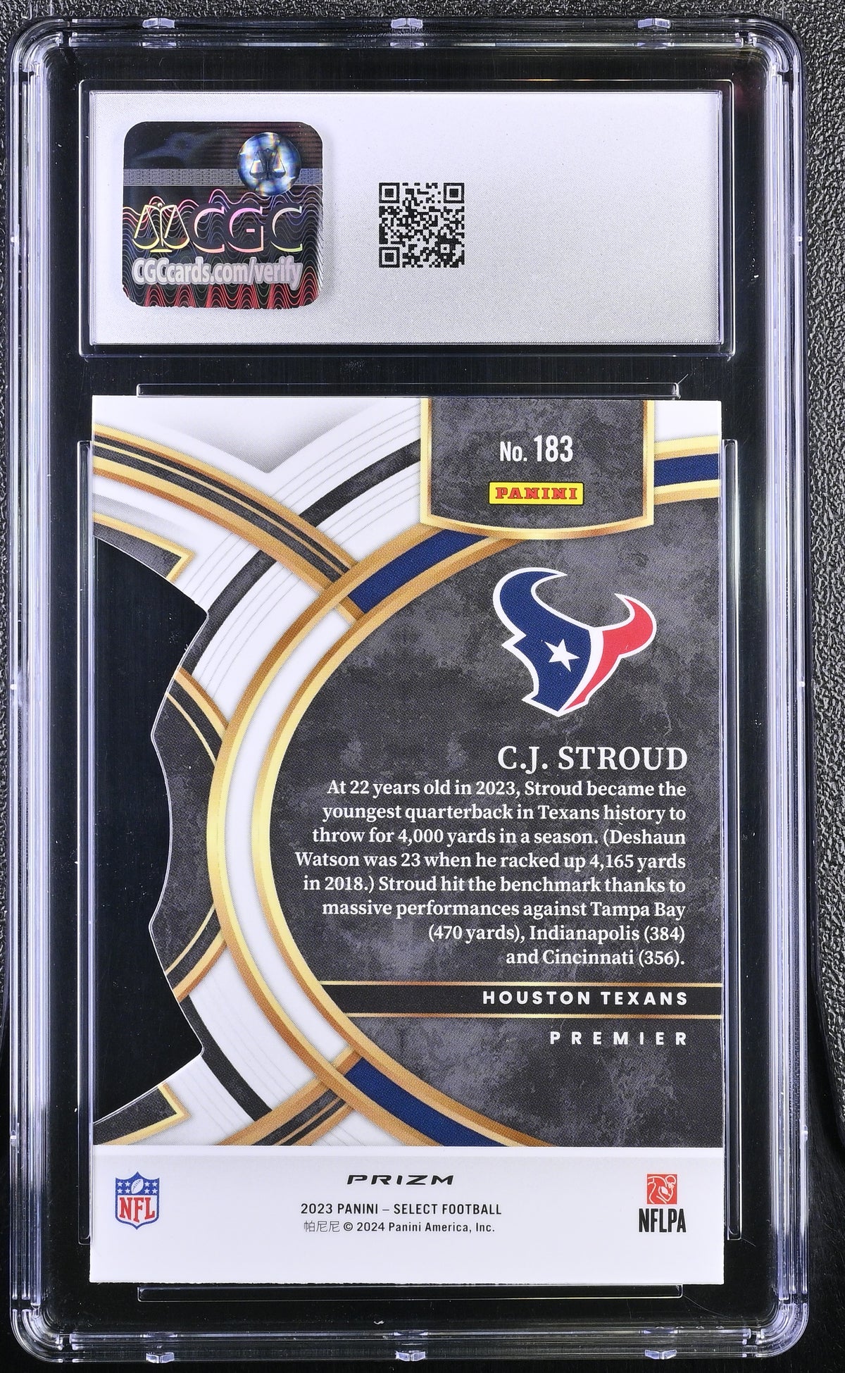 2023 Panini Select C.J. Stroud Black & Red Die-Cut Rookie #183 CGC 10 Texans