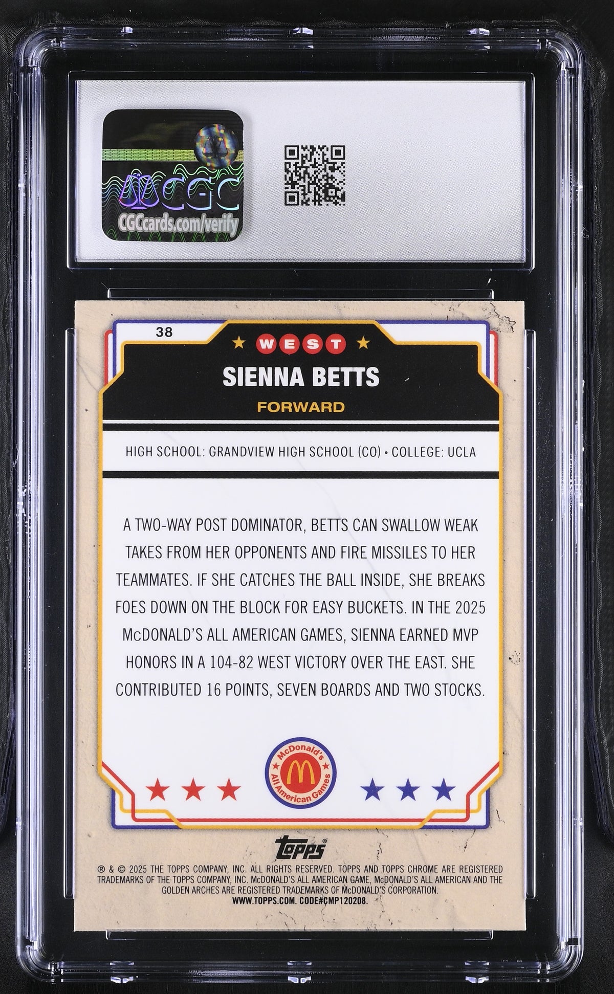 2025 Topps Chrome Mcdonald's Sienna Betts Red Lava Refractor /125 Rookie CGC 9.5