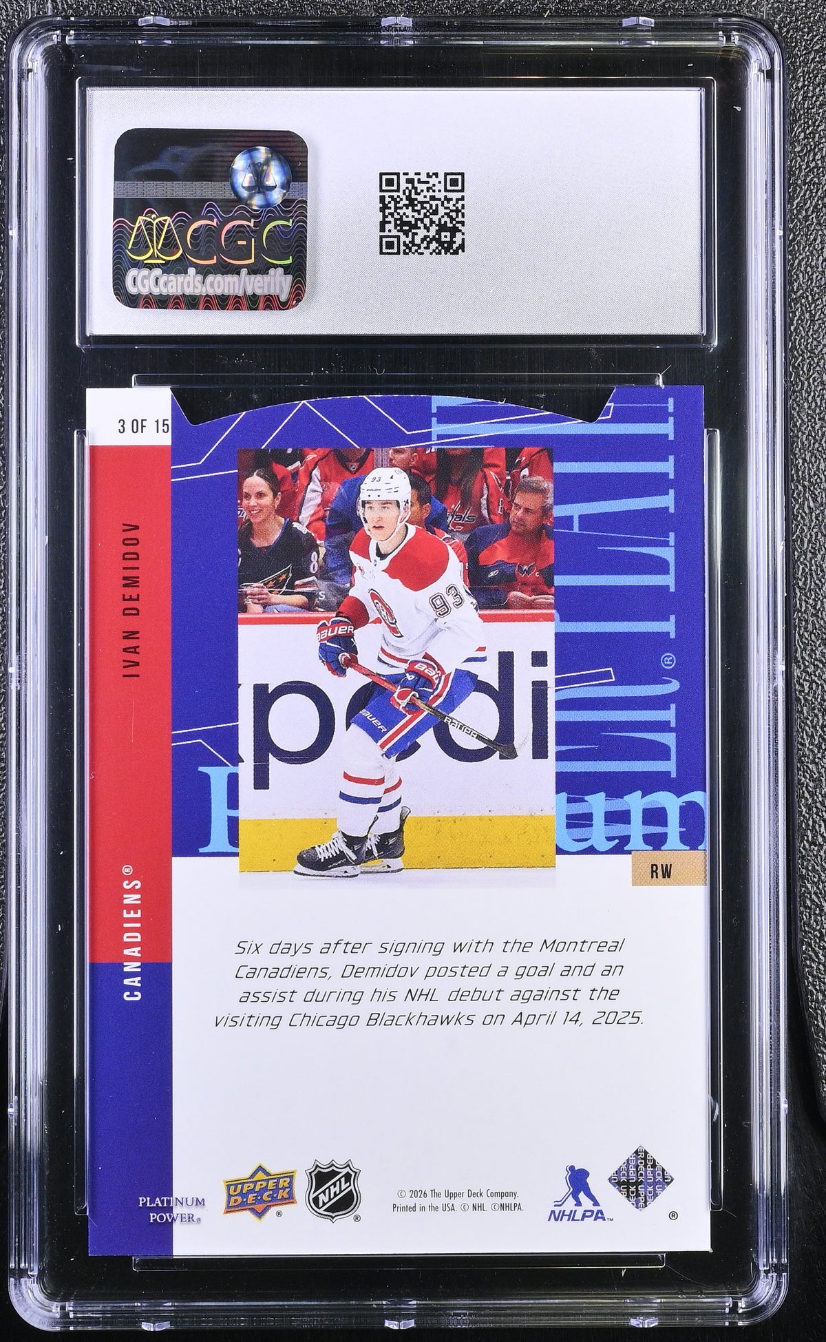 2026 Upper Deck Conference Ivan Demidov Rookie Platinum Power 3 CGC 10 Canadiens