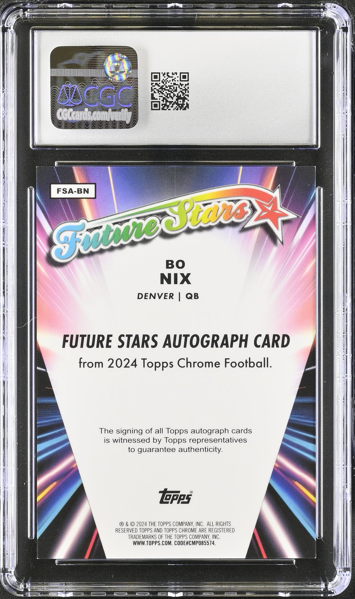 2024 Topps Chrome Bo Nix Yellow Refractor /75 Rookie Future Stars Auto CGC 9