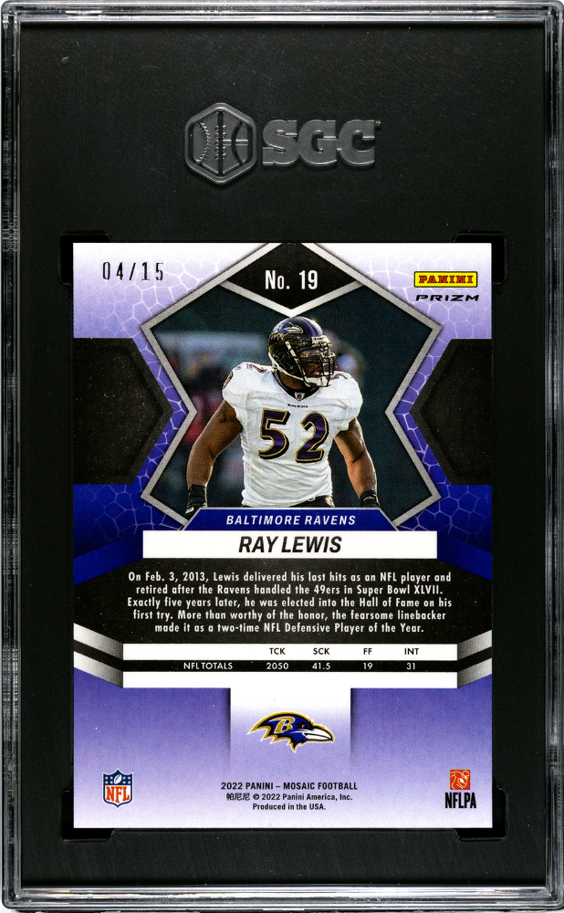 2022 Panini Mosaic Ray Lewis Tessellation Prizm 15 /15 #19 SGC 9.5 Ravens