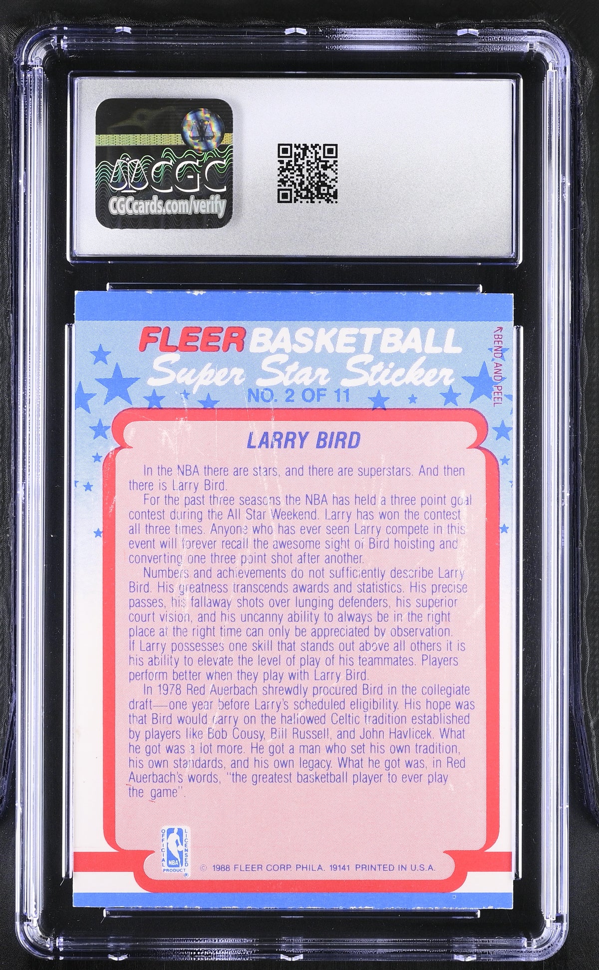 1988-89 Fleer Stickers Larry Bird #2 CGC 5 Boston Celtics