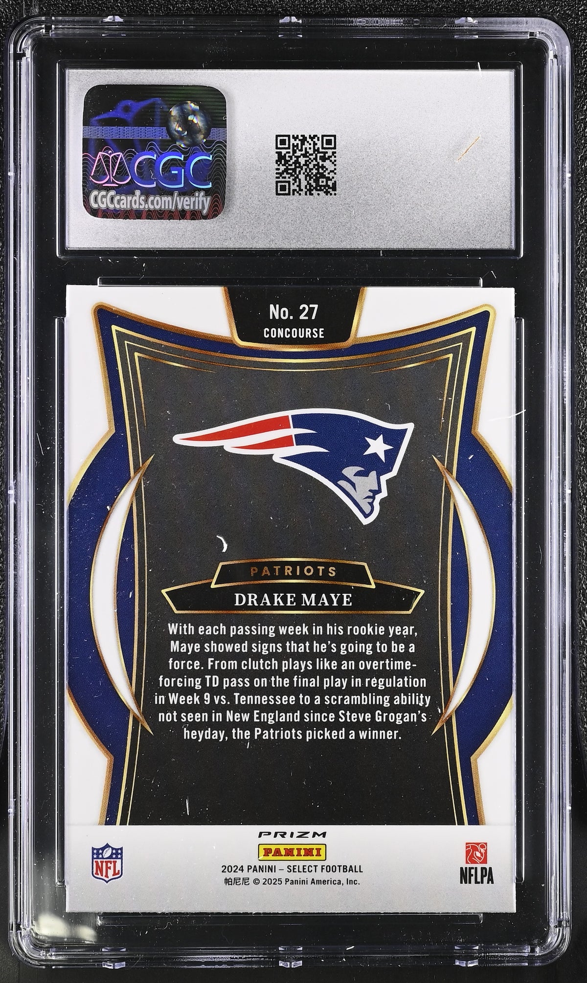 2024 Panini Select Drake Maye Black & Green Shock Rookie #27 CGC 9 Patriots