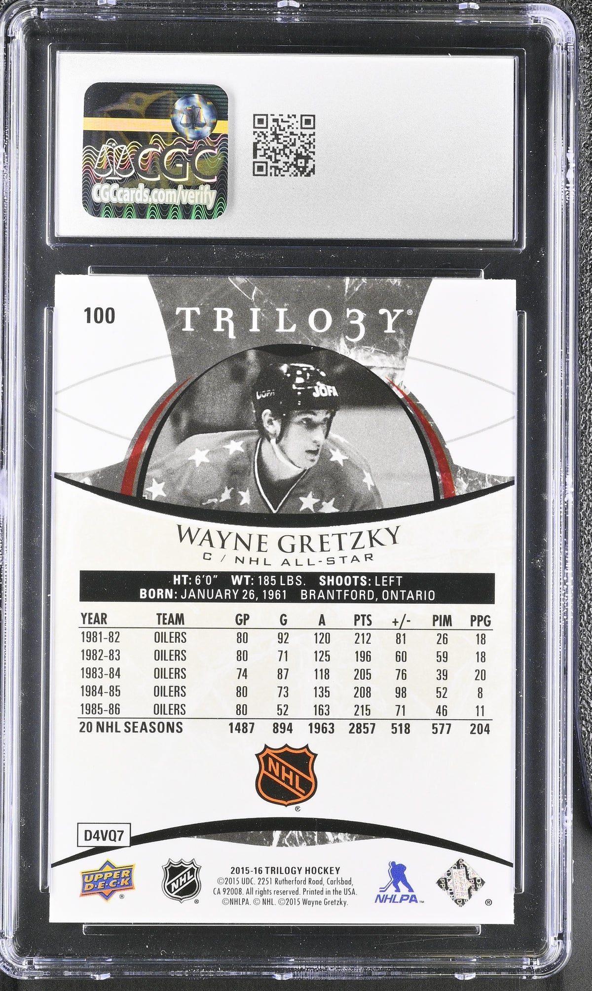 2015-16 Upper Deck Trilogy Wayne Gretzky #100 CGC 10