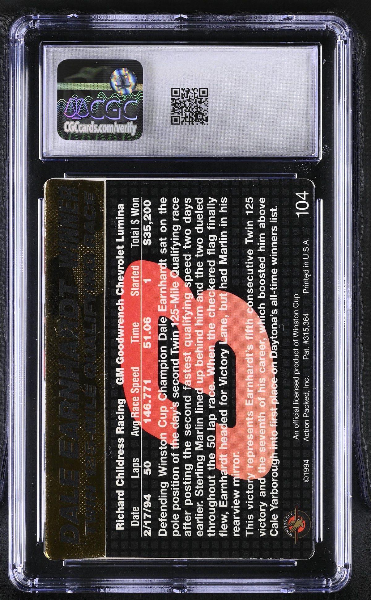 1994 Action Packed Dale Earnhardt #104 CGC 9