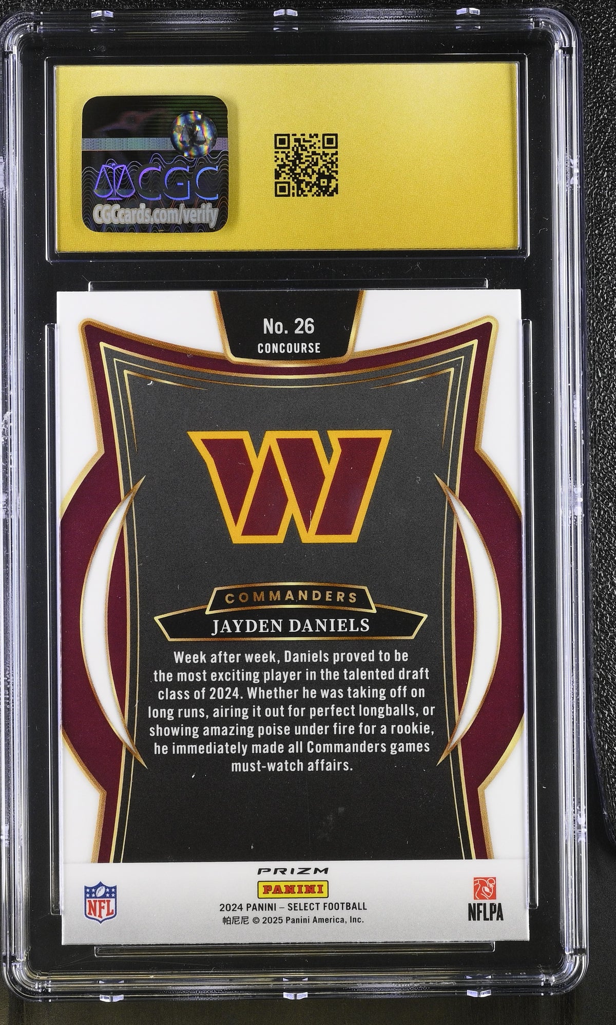 2024 Panini Select Jayden Daniels Black & Gold Shock Rookie #26 CGC 10 Pristine