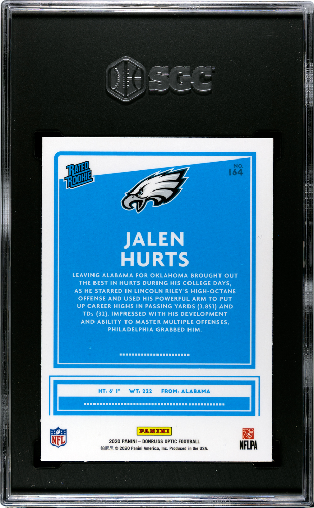 2020 Donruss Optic Jalen Hurts Rookie #164 SGC 9.5 Philadelphia Eagles