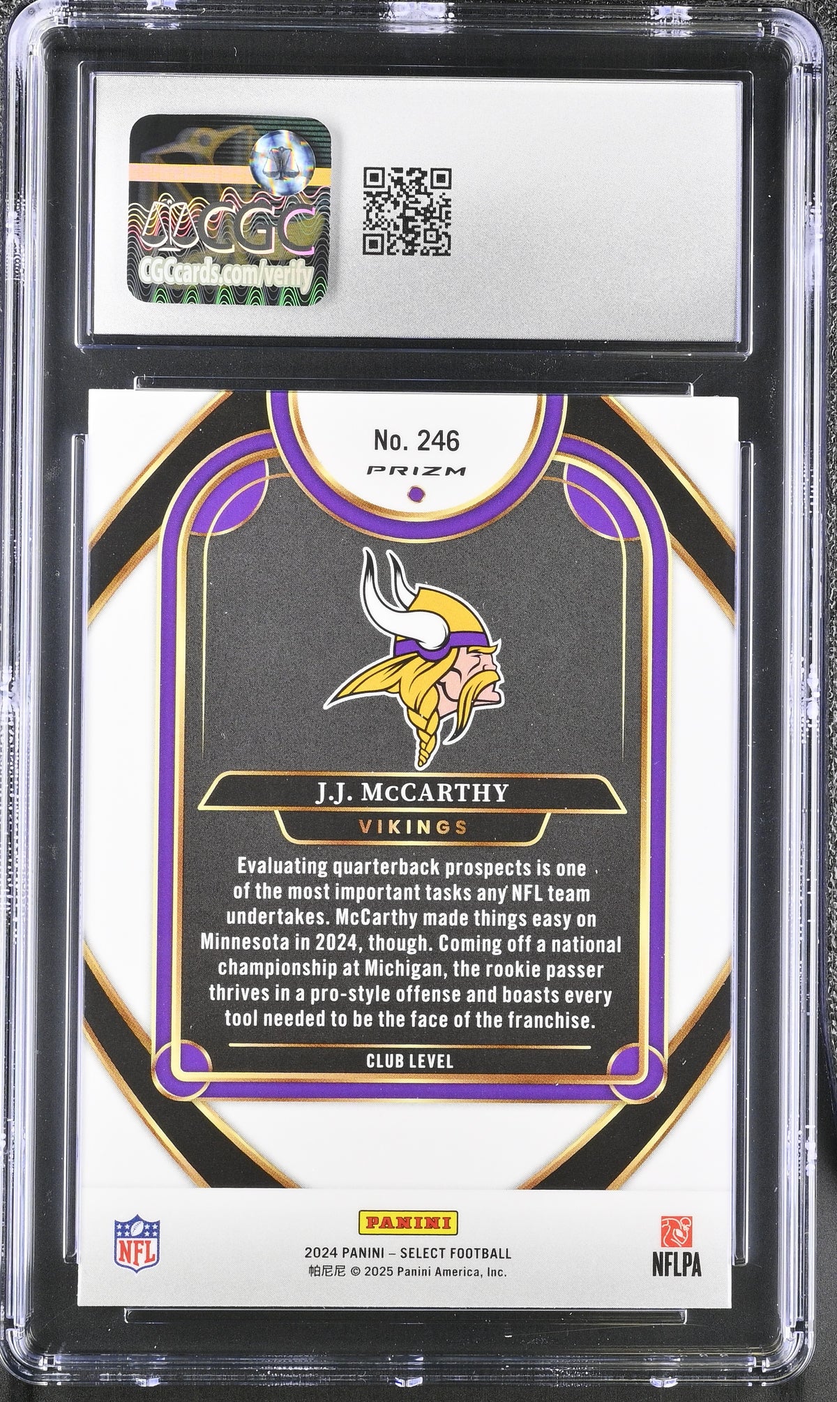 2024 Panini Select J.J. McCarthy Black & Green Shock #246 CGC 9.5