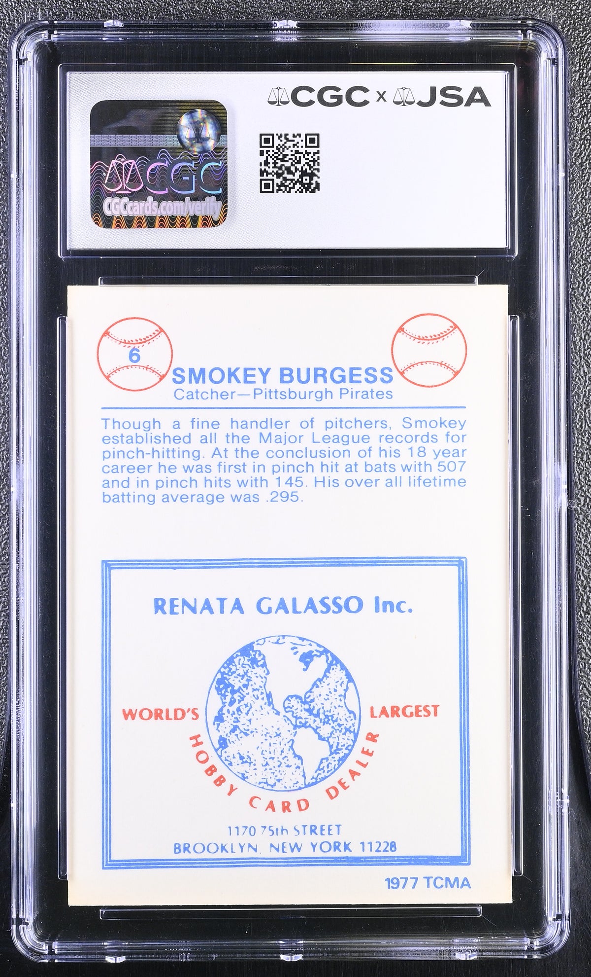 1977 Tcma Renata Galasso Smoky Burgess #6 CGC Authentic JSA