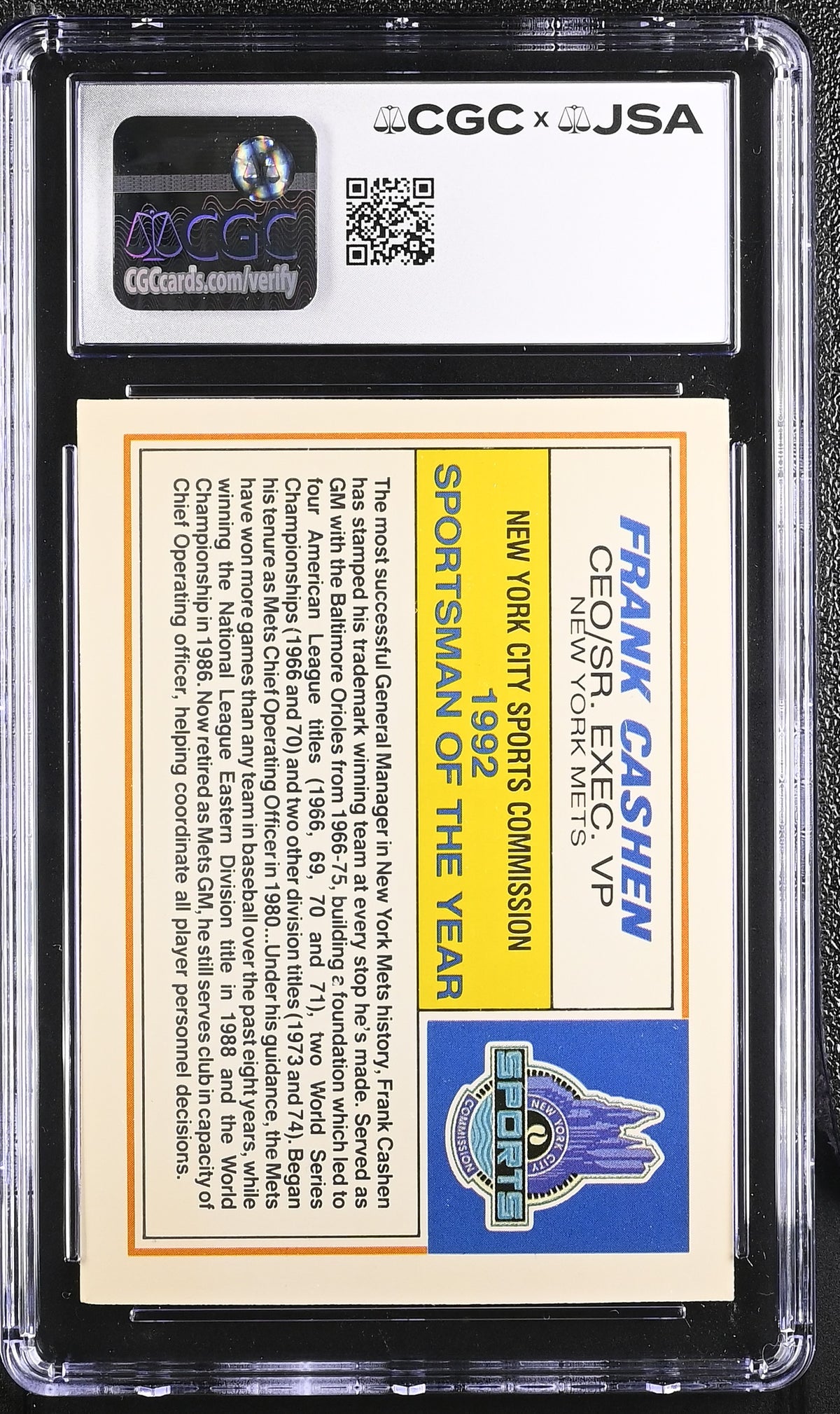 1992 Topps Frank Cashen Auto Autograph Promo CGC Authentic JSA Mets