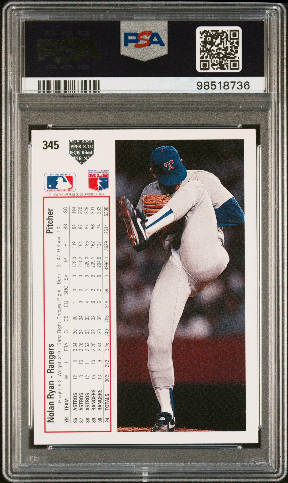 1991 Upper Deck Nolan Ryan #345 PSA 7