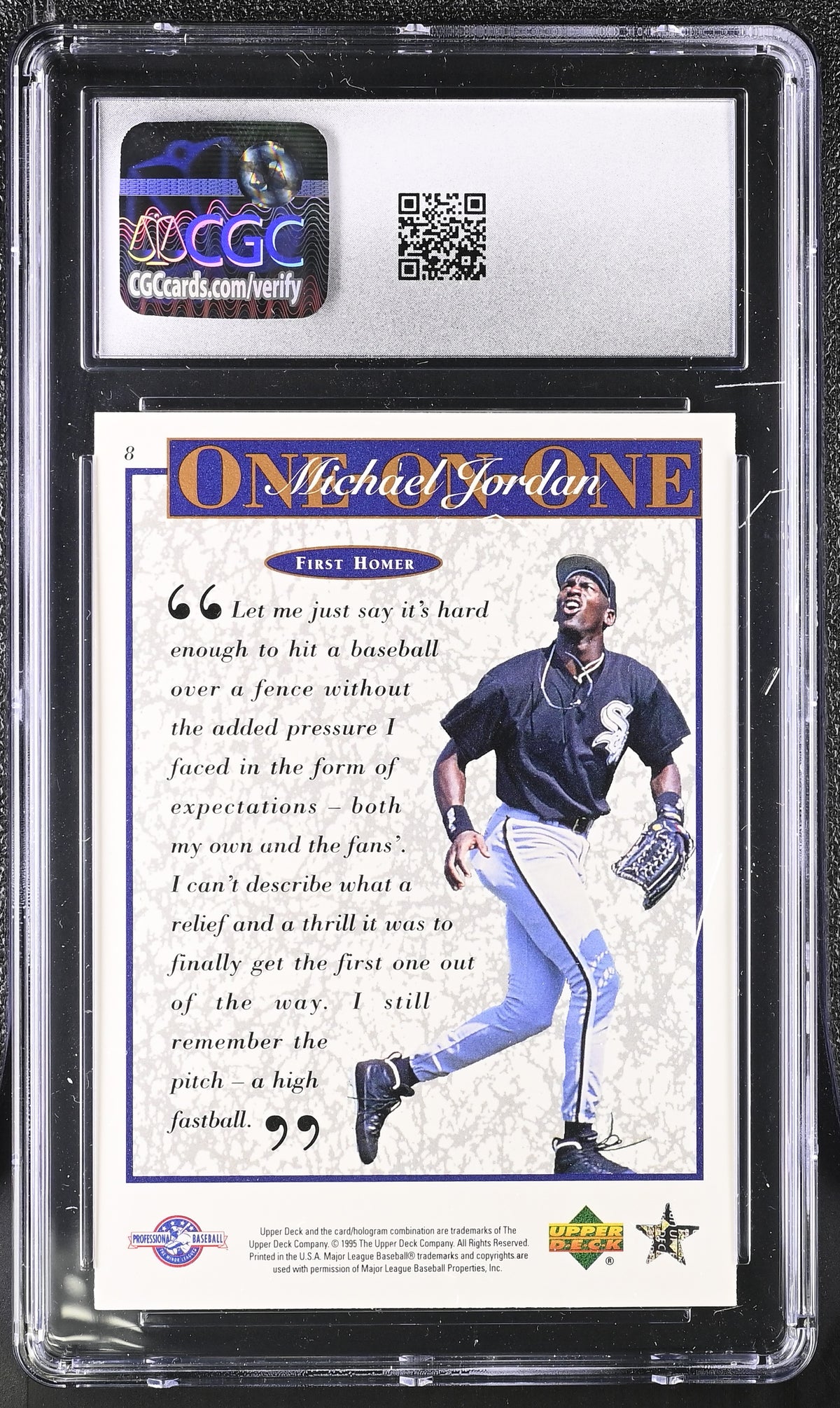1995 Upper Deck Minors Michael Jordan First Homer Rookie One-On-One #8 CGC 9