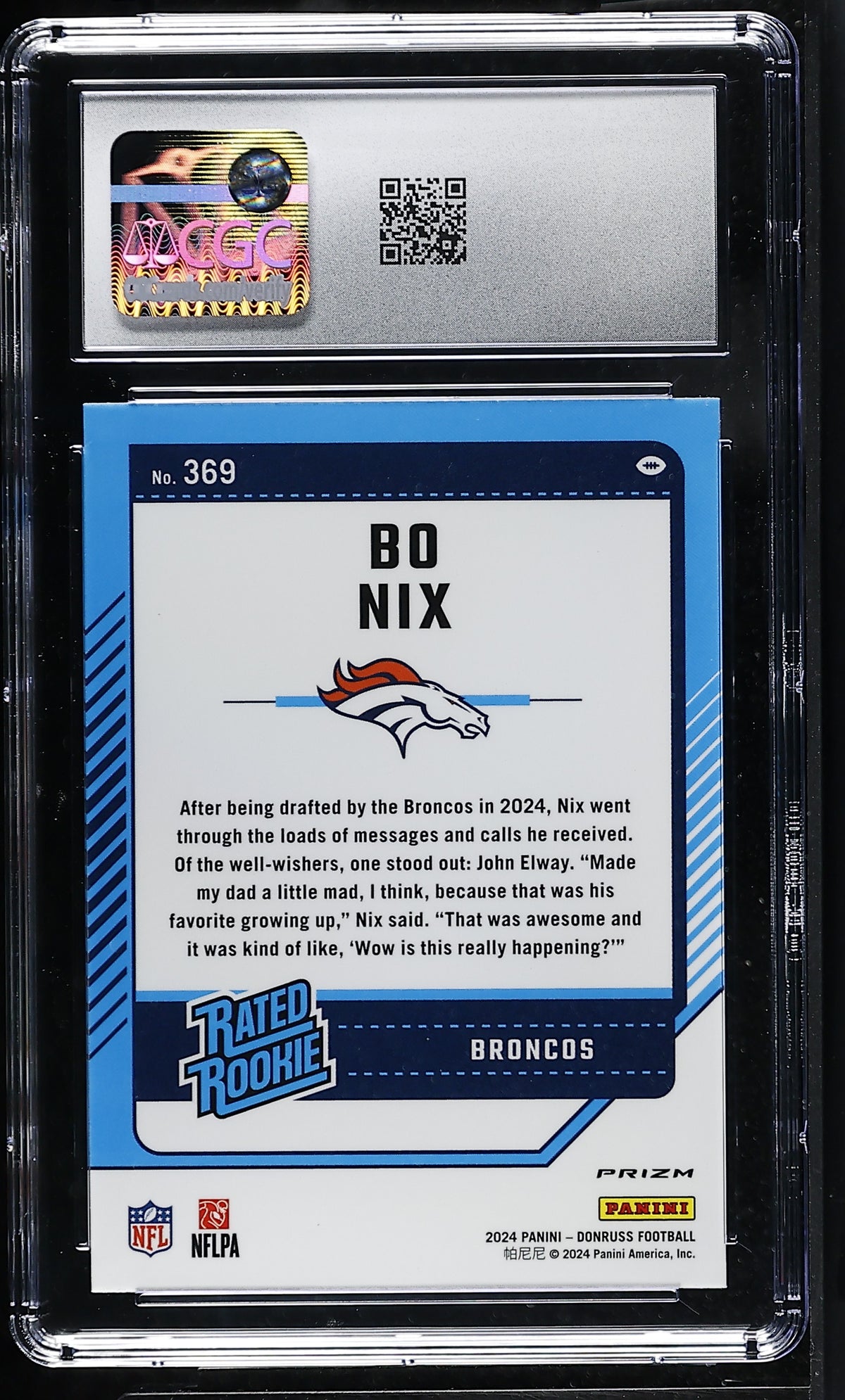 2024 Donruss Bo Nix Red Pandora Rookie Optic Preview #369 CGC 10 Denver Broncos