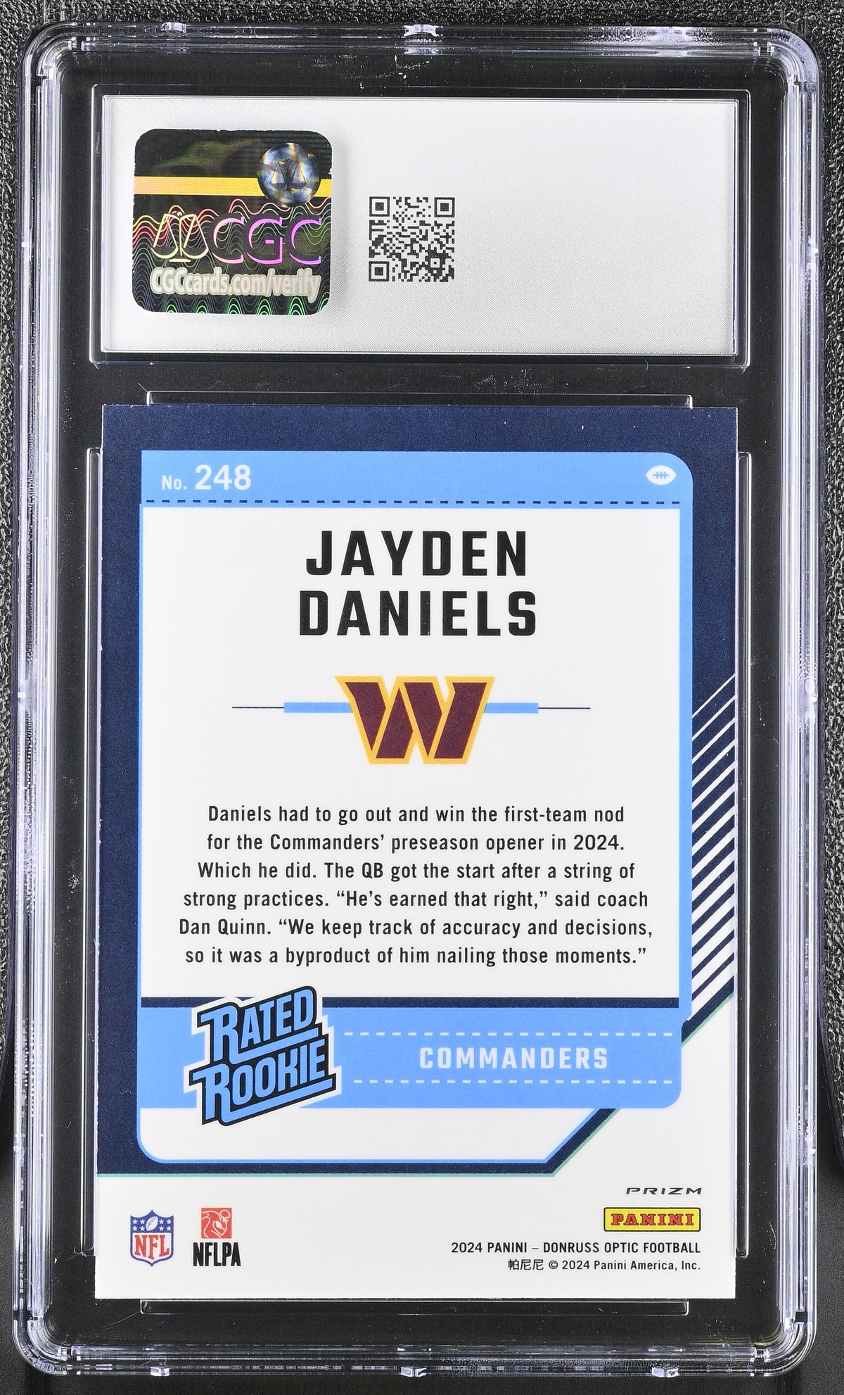 2024 Donruss Optic Jayden Daniels Holo Rookie #248 CGC 9 Washington Commanders