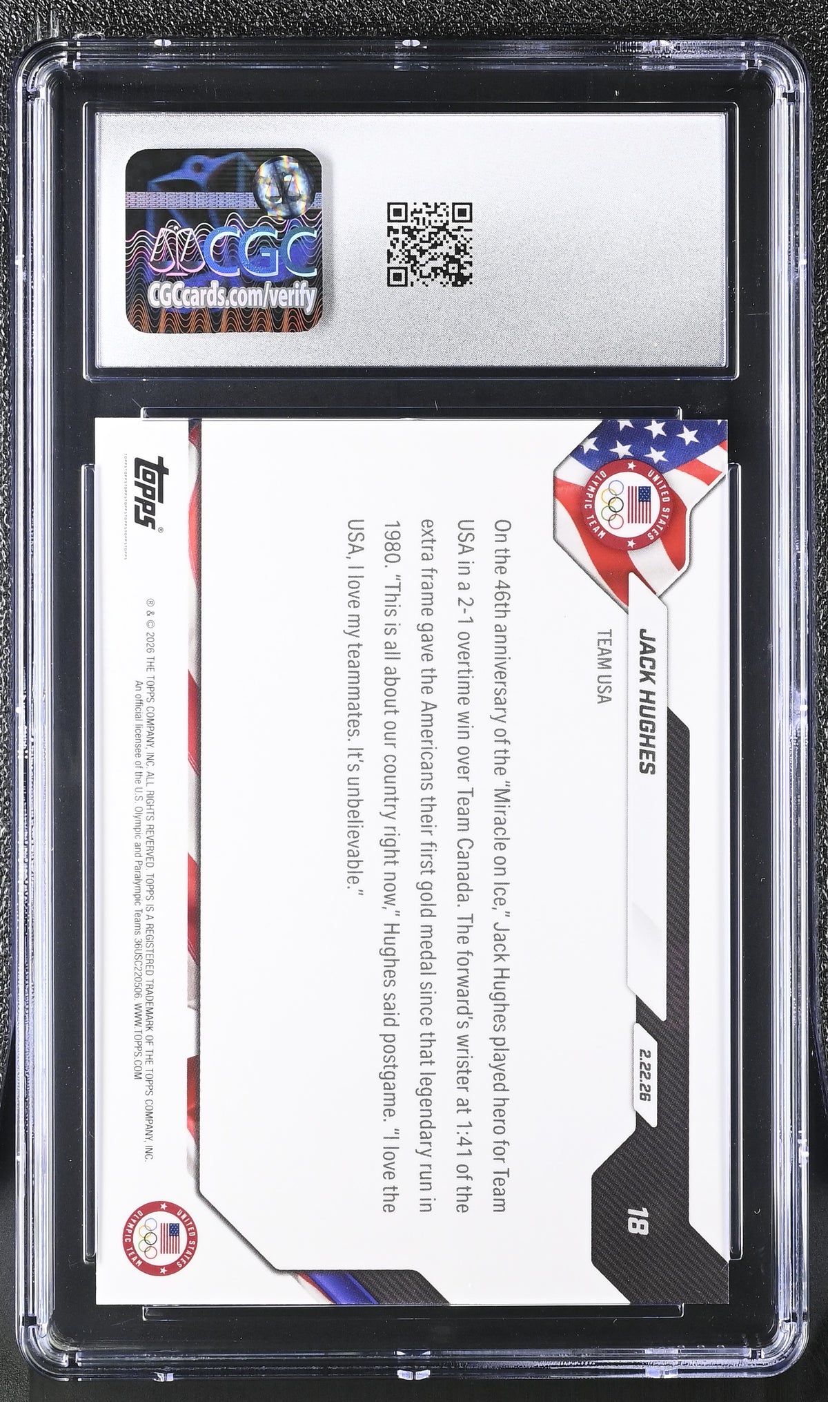 2026 Topps Now Olympics Jack Hughes #18 CGC 10