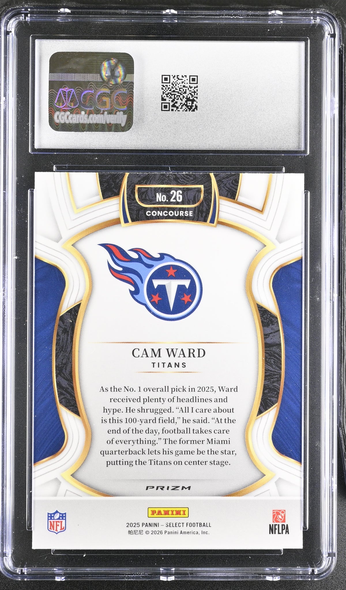 2025 Panini Select Cam Ward Black & Green Shock #26 CGC 9