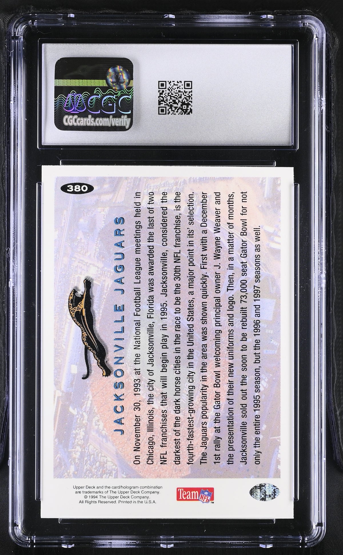 1994 Collector's Choice Jacksonville Jaguars Logo #380 CGC 9.5