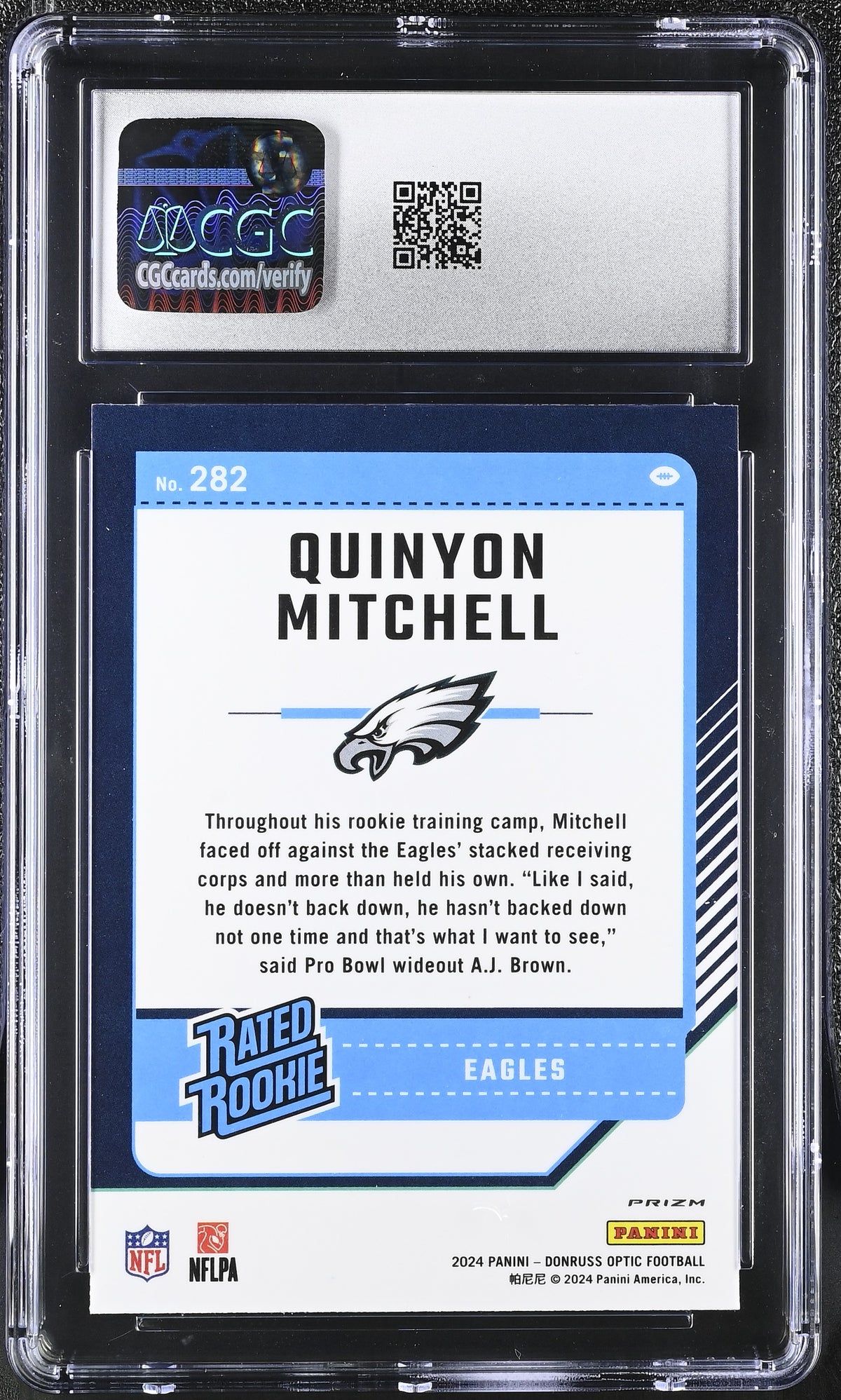 2024 Donruss Optic Quinyon Mitchell Blue Hyper Rookie #282 CGC 9.5 Eagles