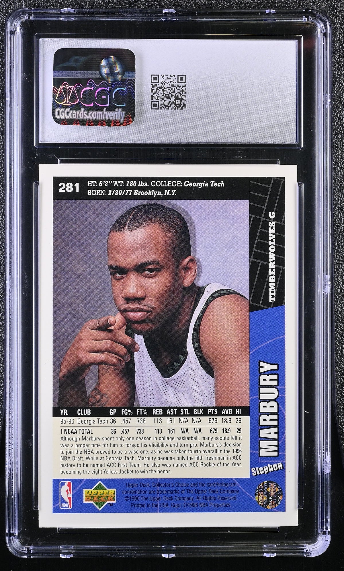 1996-97 Collector's Choice Stephon Marbury Rookie #281 CGC 9.5 Timberwolves