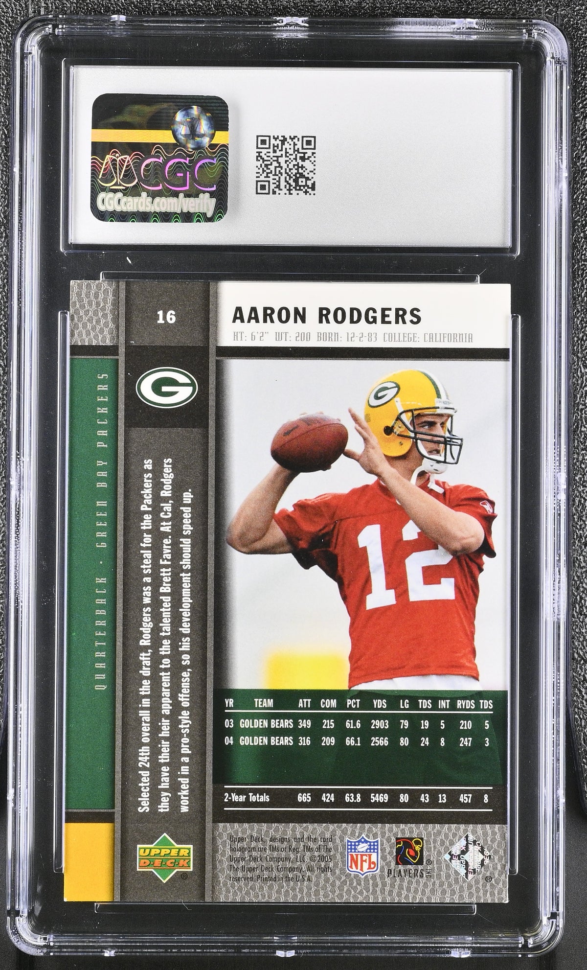2005 Upper Deck Rookie Premiere Aaron Rodgers Rookie #16 CGC 8 Green Bay Packers