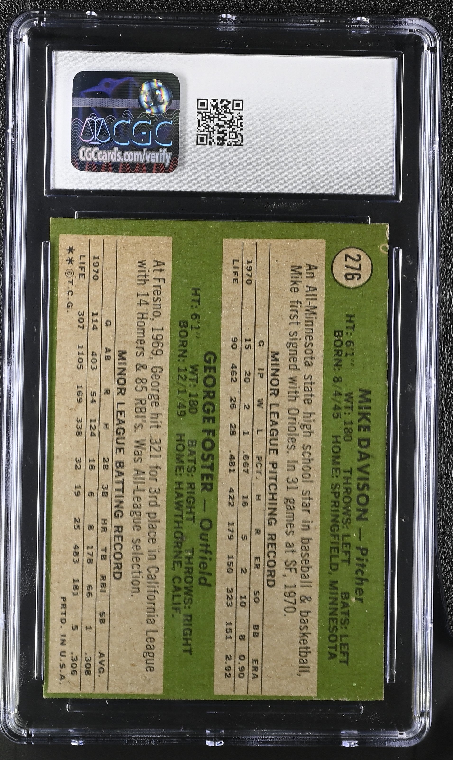 1971 Topps '71 Giants Rookie Stars #276 Mike Davison/George Foster CGC 5