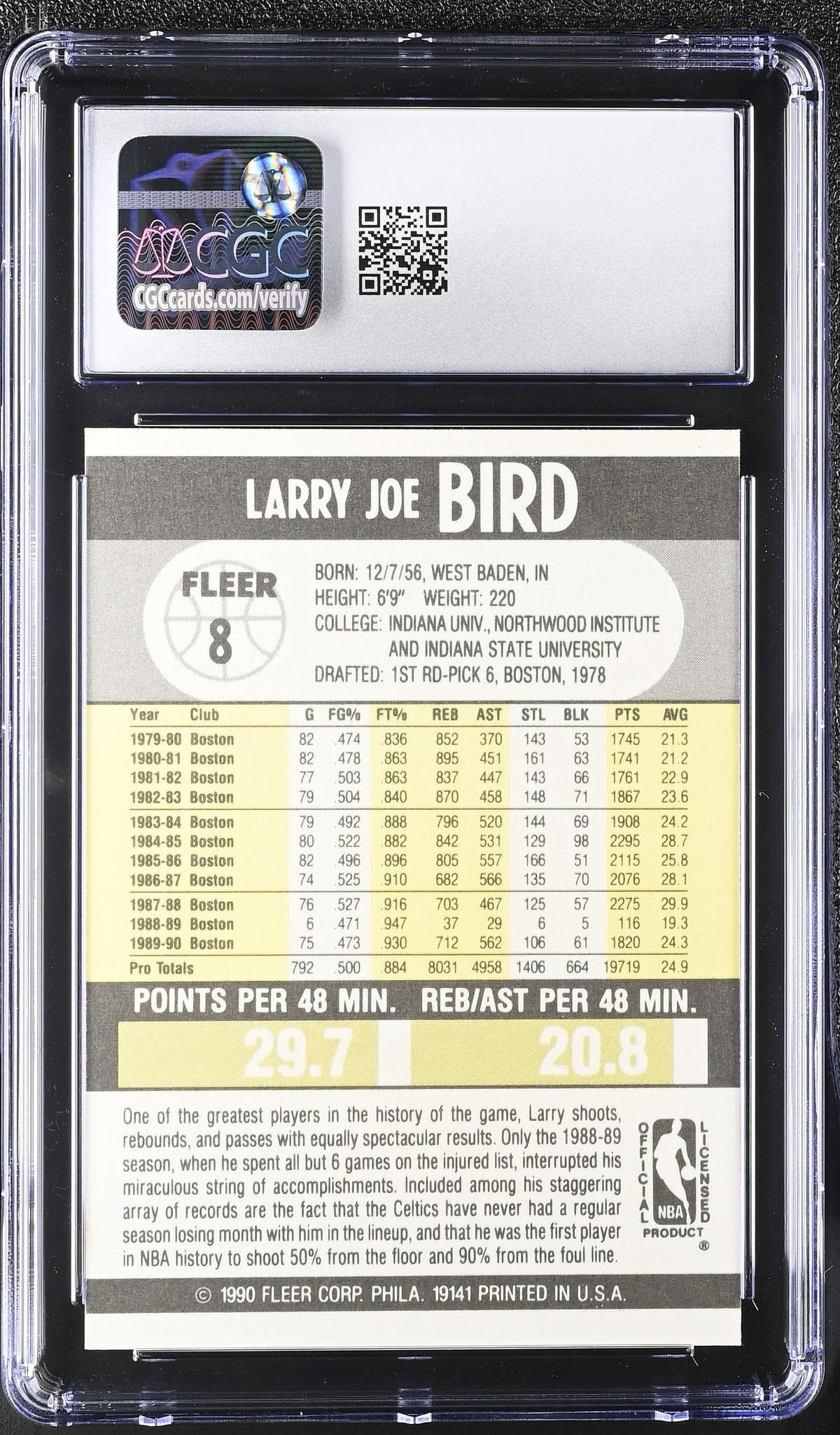 1990-91 Fleer Larry Bird #8 CGC 9 Boston Celtics