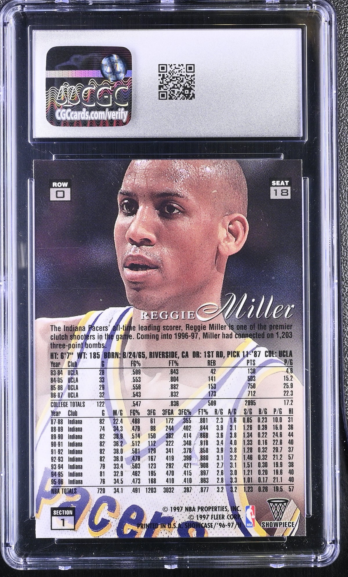 1996-97 Flair Showcase Reggie Miller Row 0 #18 CGC 8.5 Indiana Pacers