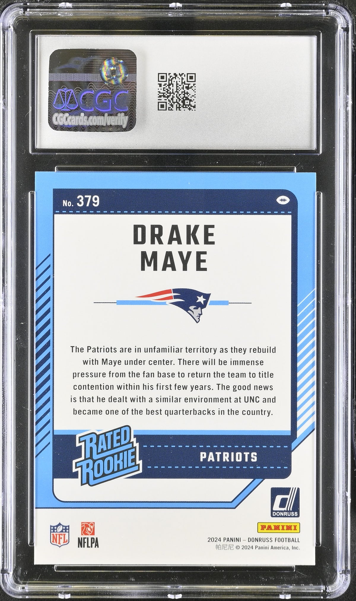 2024 Donruss Drake Maye Rookie #379 CGC 10 New England Patriots