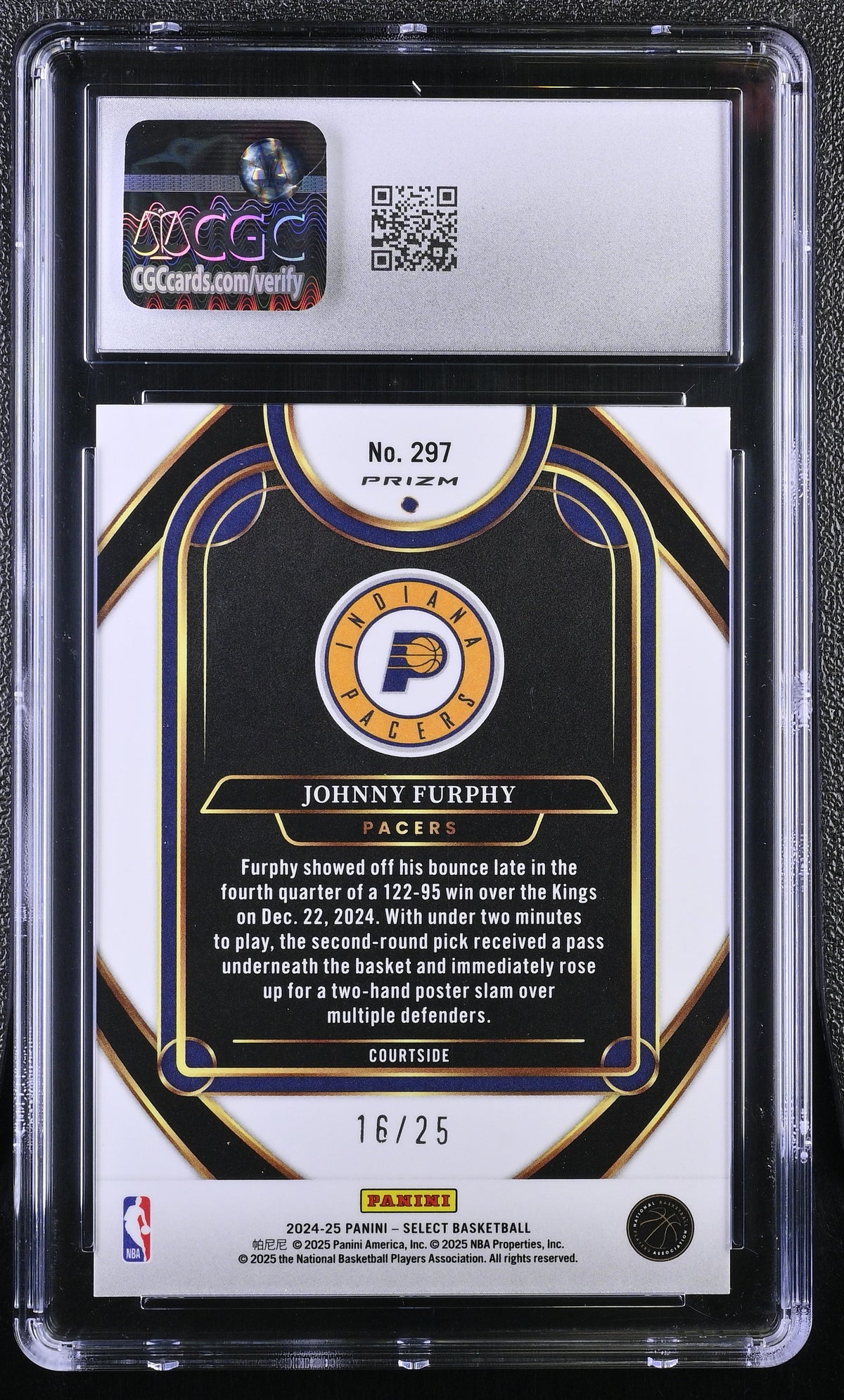 2024-25 Panini Select Johnny Furphy Tie-Dye /25 Rookie #297 CGC 9.5 Pacers