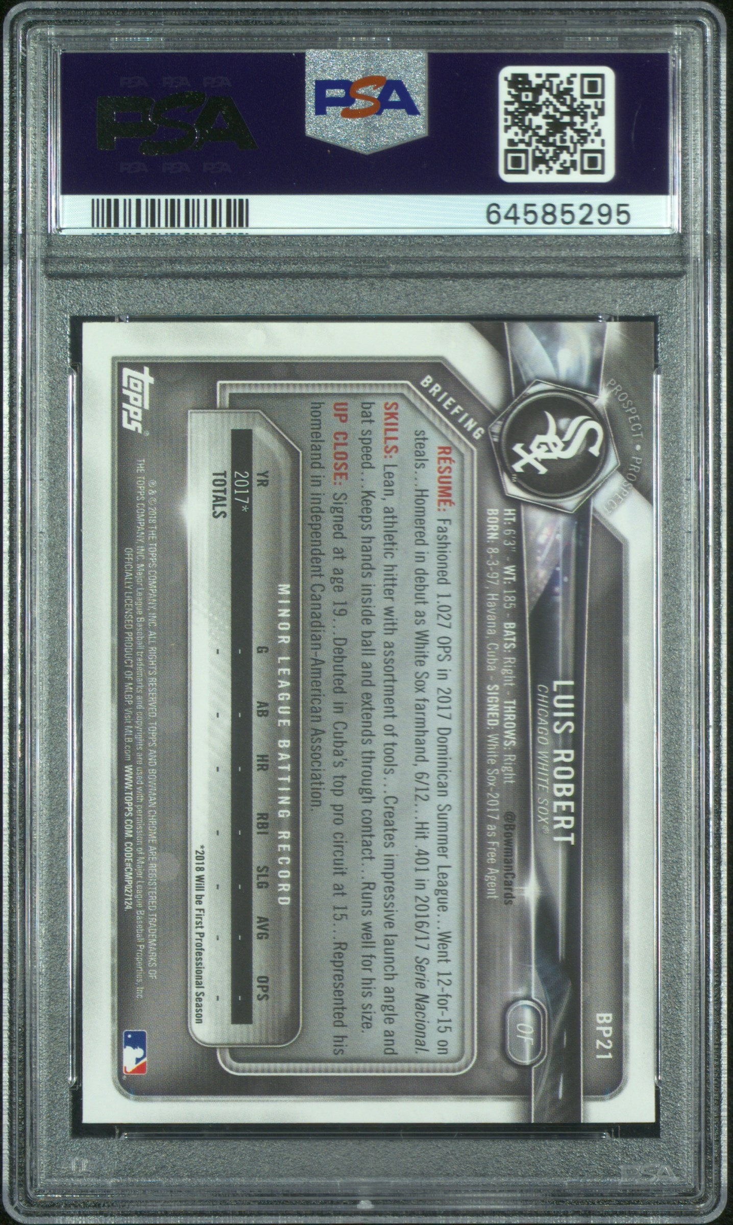 2018 Bowman Paper Prospects Luis Robert #BP21 PSA 9