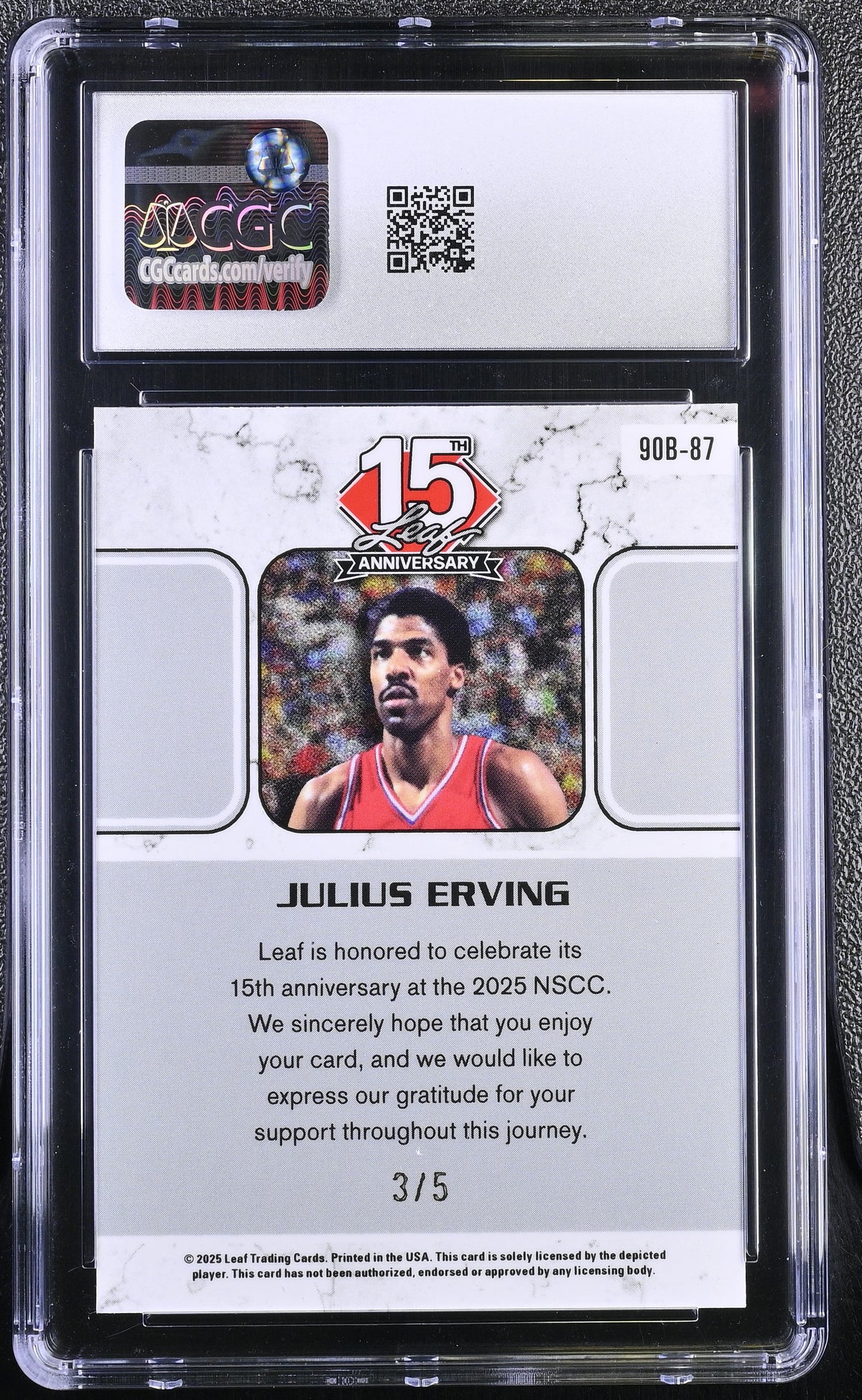 2025 Leaf 15th Anniversary Julius Erving Platinum Lazer /5 #90B-87 CGC 10 76ers