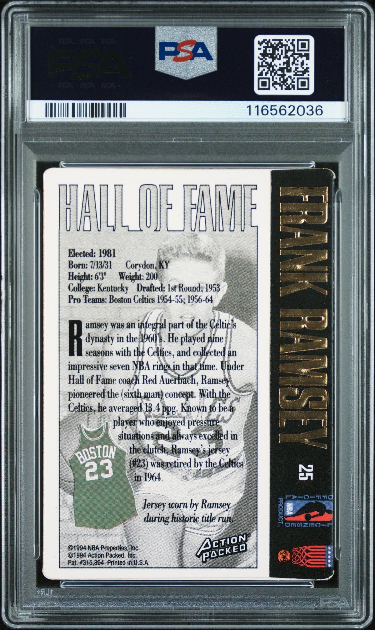 1995 Action Packed Hall Of Fame Frank Ramsey Autograph #25 PSA Authentic Celtics