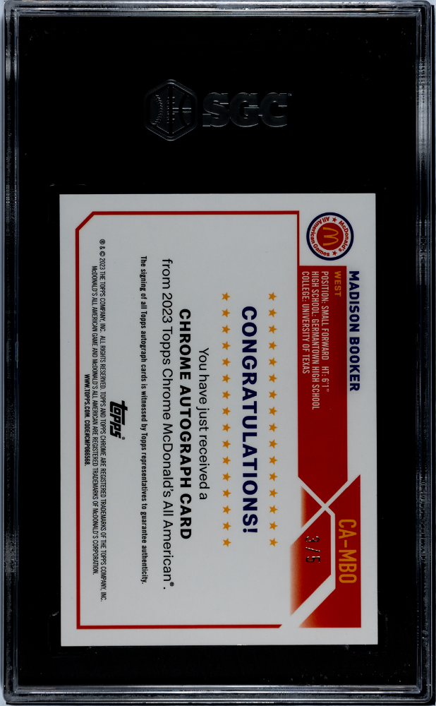 2023 Topps Chrome Mcdonald's All-American Madison Booker Auto Red /5 RC SGC 10