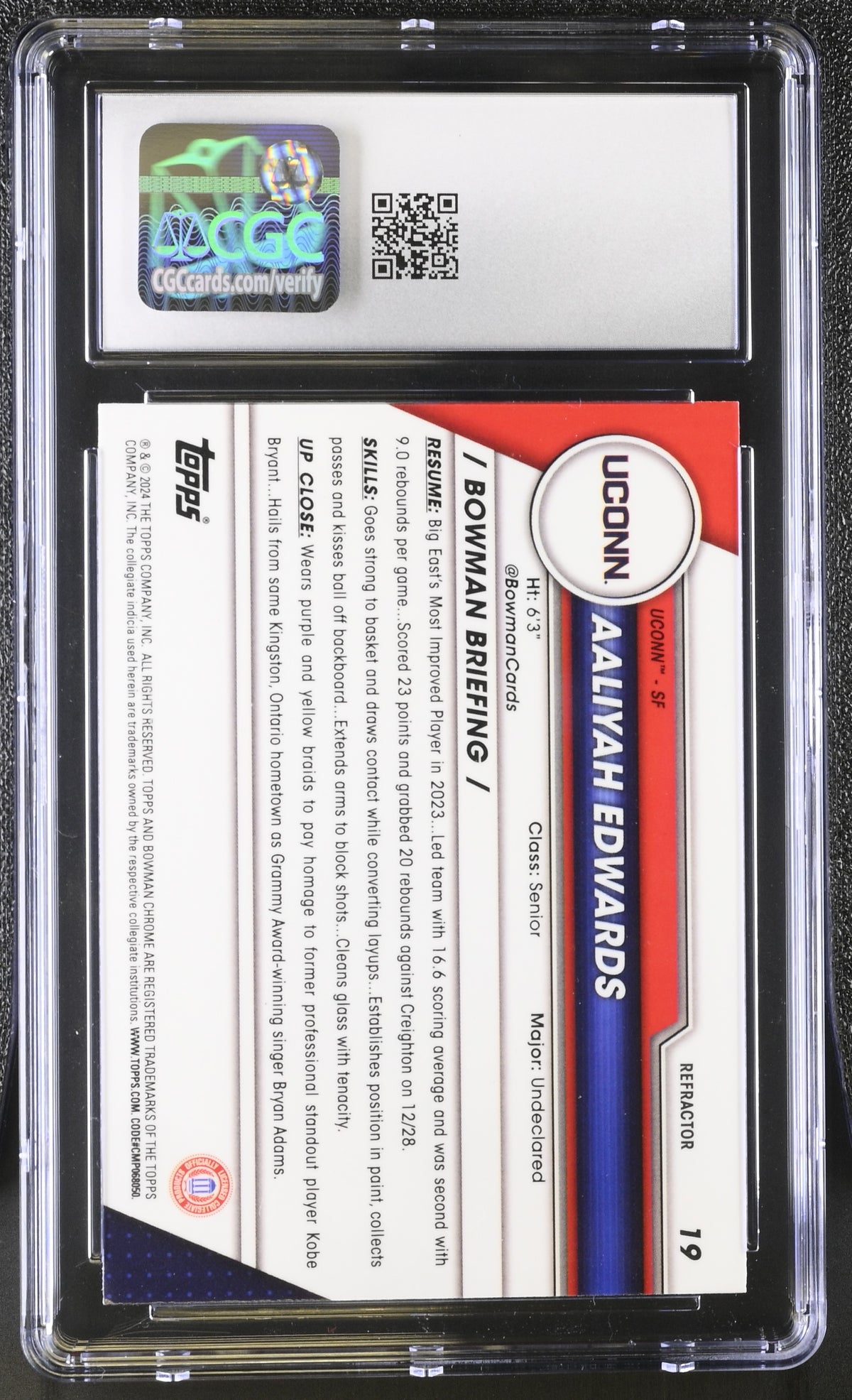 2023-24 Bowman University Chrome Aaliyah Edwards Refractor #19 CGC 9