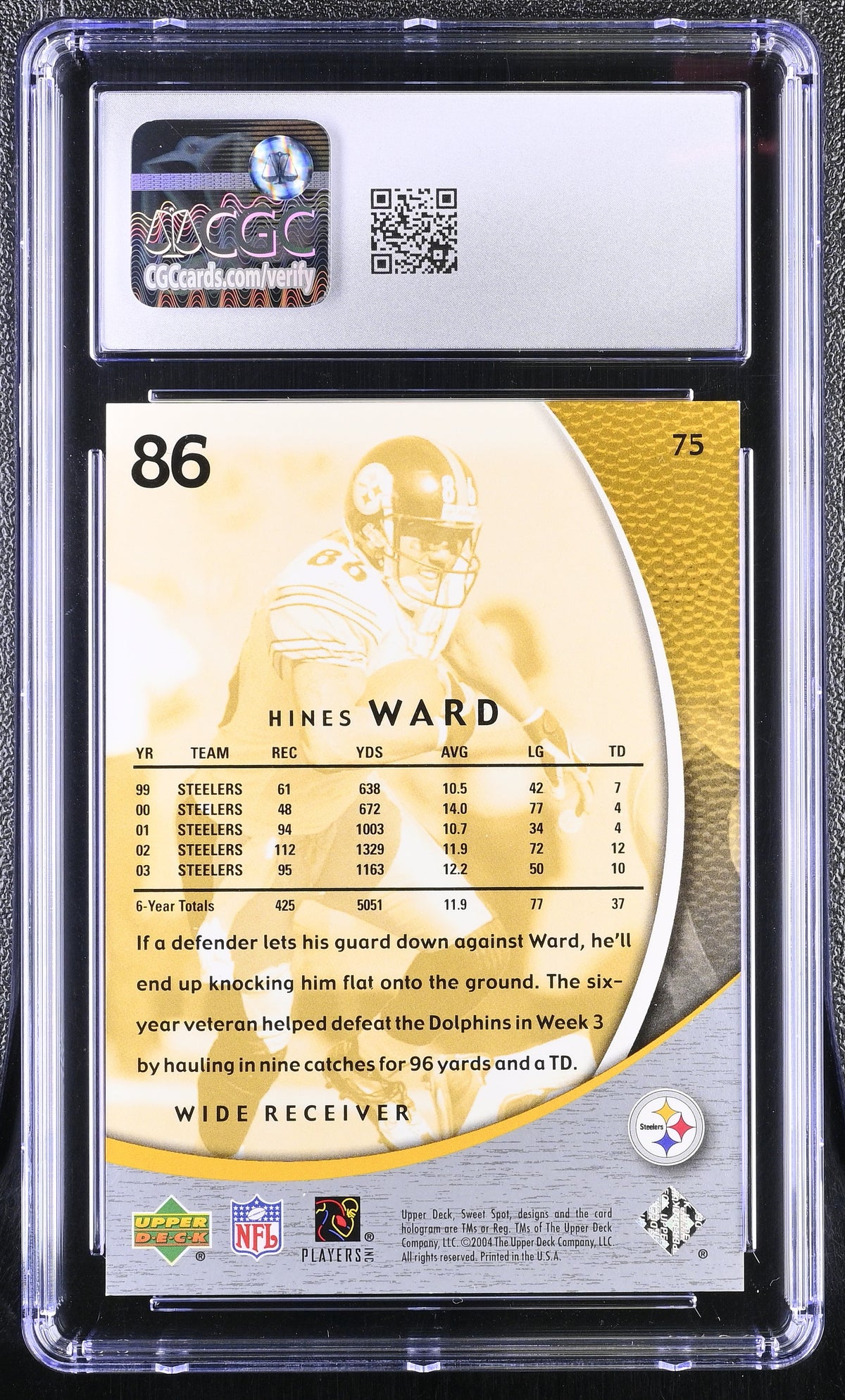 2004 Upper Deck Sweet Spot Hines Ward Silver /100 #75 CGC 10 Pittsburgh Steelers