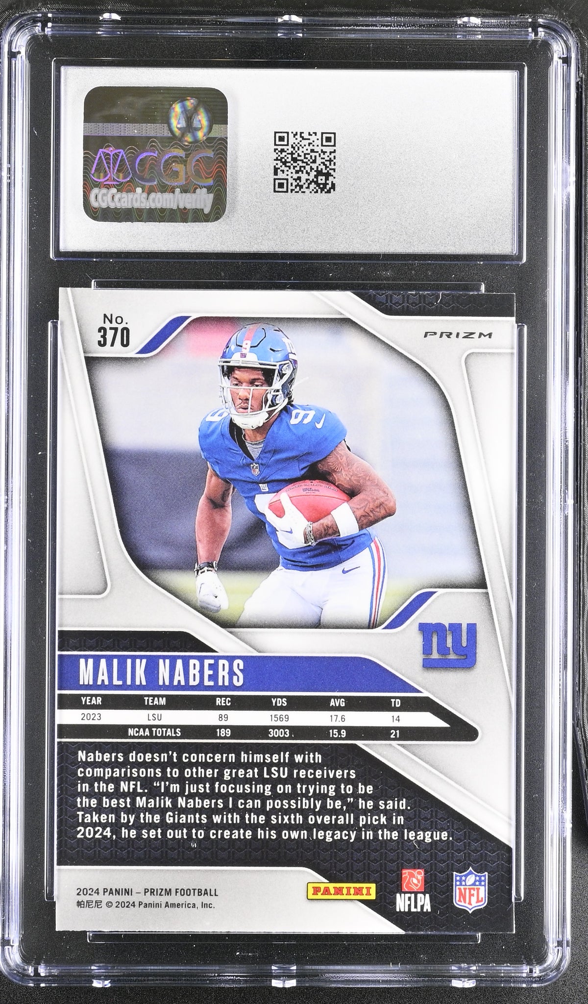 2024 Panini Prizm Malik Nabers Pink #370 CGC 9