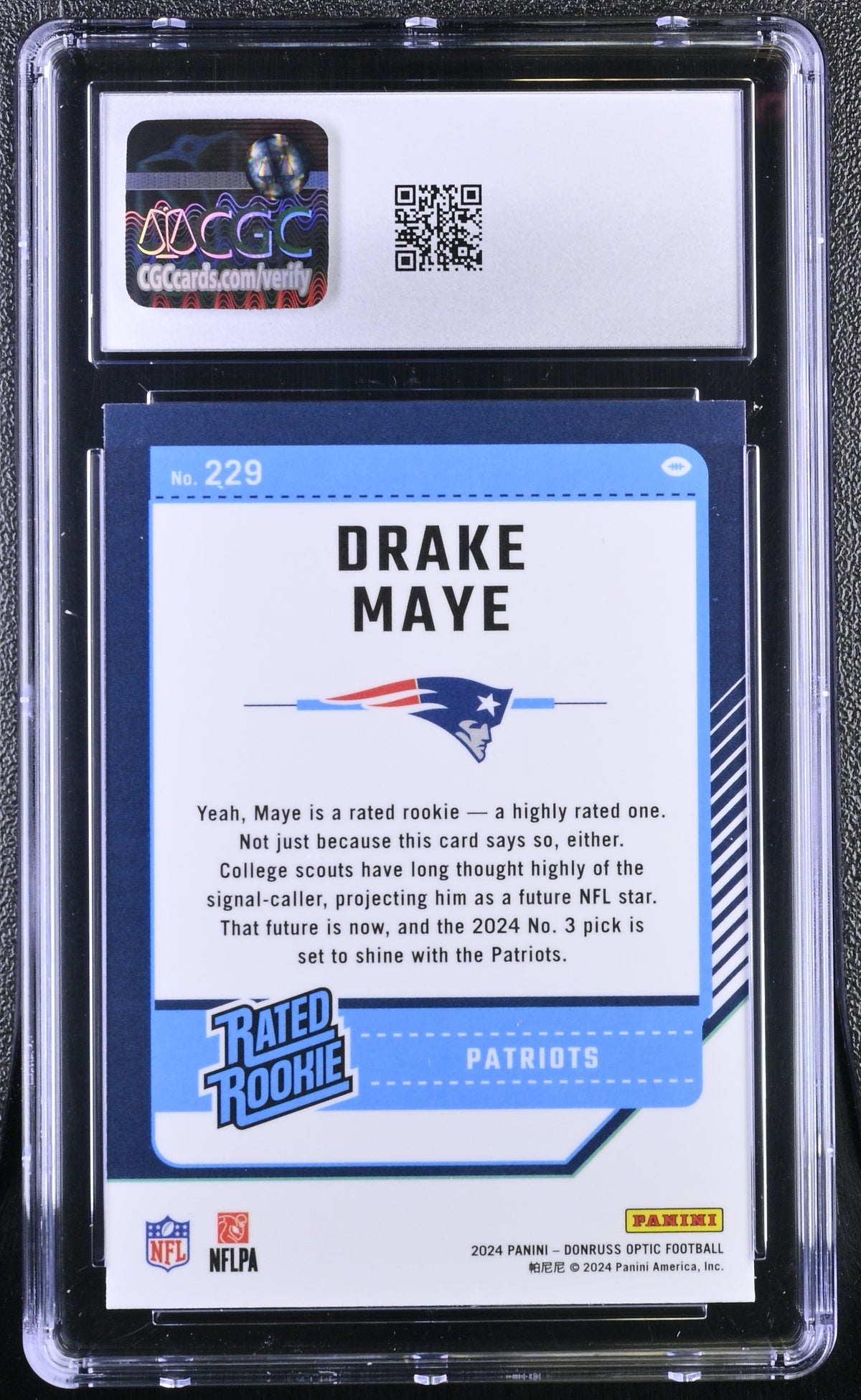 2024 Donruss Optic Drake Maye Rookie #229 CGC 9.5 New England Patriots