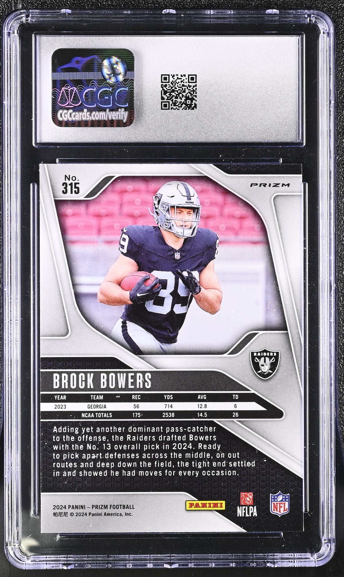 2024 Panini Prizm Brock Bowers Red White & Blue Rookie #315 CGC 9.5 Raiders