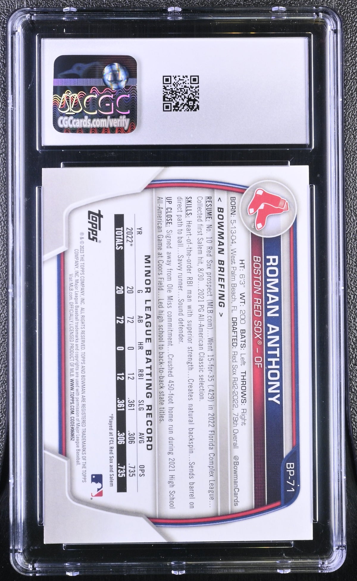 2023 Bowman Roman Anthony Rookie Prospects #BP-71 CGC 9.5 Boston Red Sox