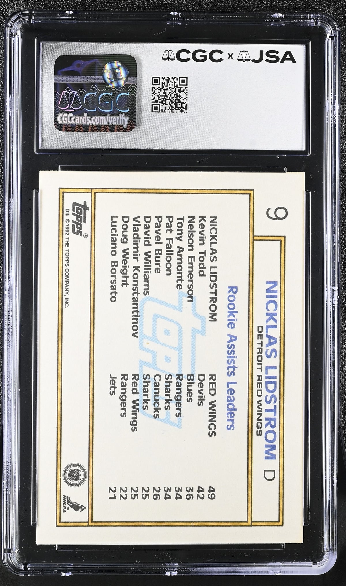 1992-93 Topps Nicklas Lidstrom Super Rookie Auto #9 CGC Authentic JSA Red Wings