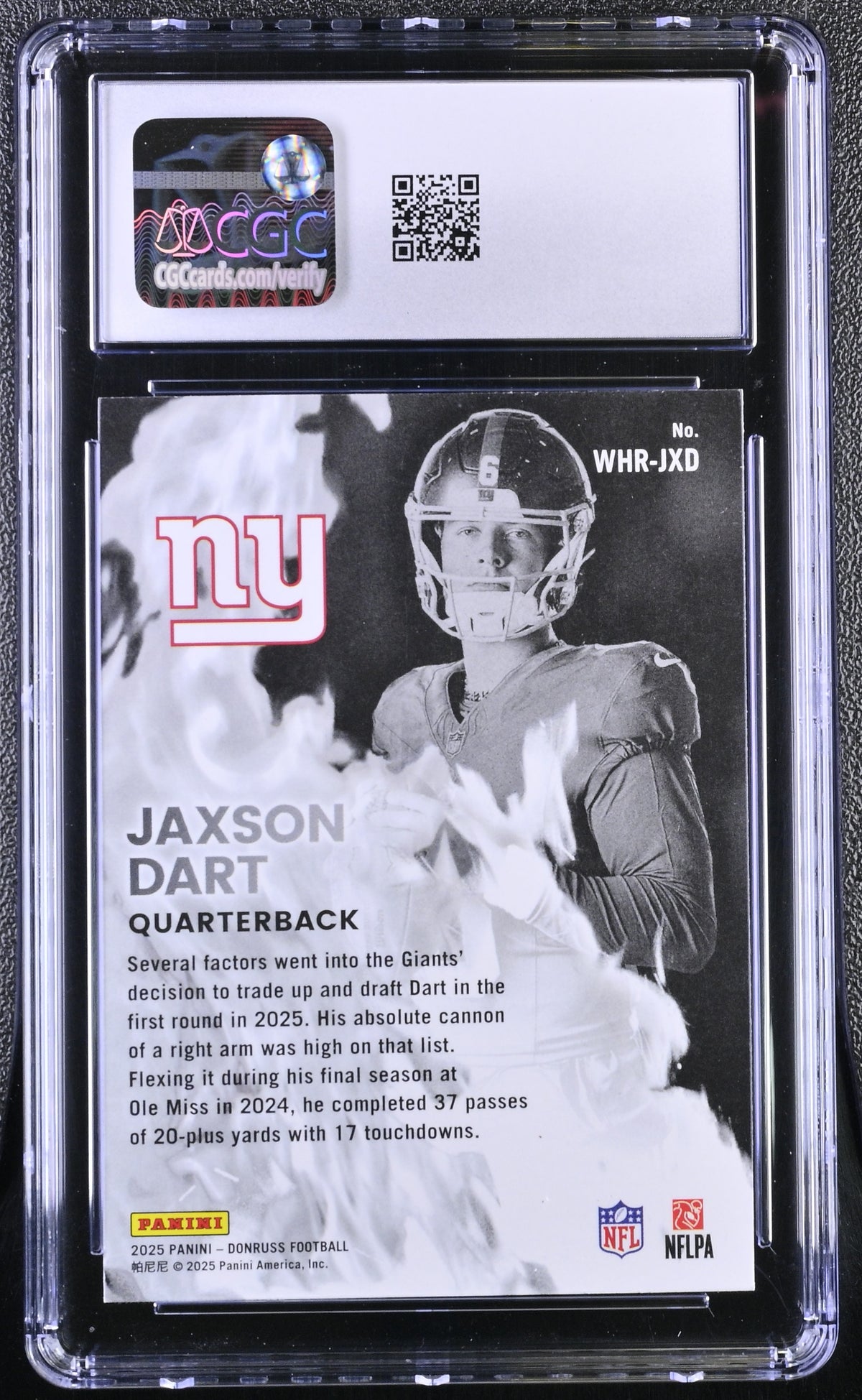 2025 Donruss Jaxson Dart White Hot Rookies #WHR-JXD CGC 9.5 New York Giants