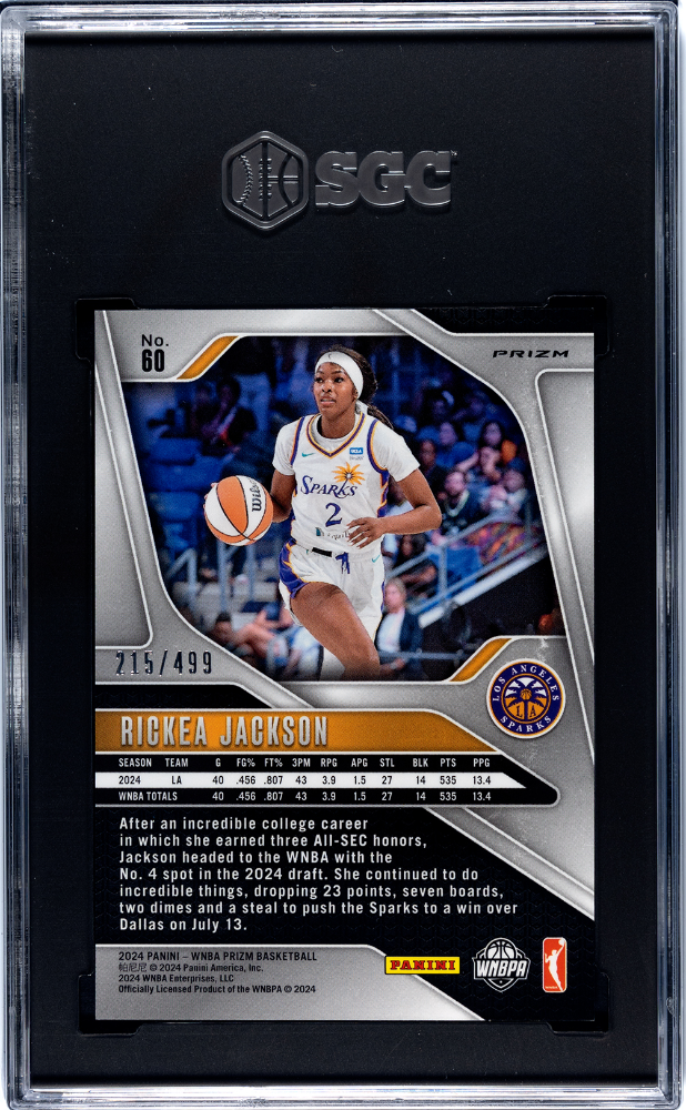 2024 Panini Prizm Wnba Rickea Jackson Pulsar /499 Rookie #60 SGC 10 Sparks