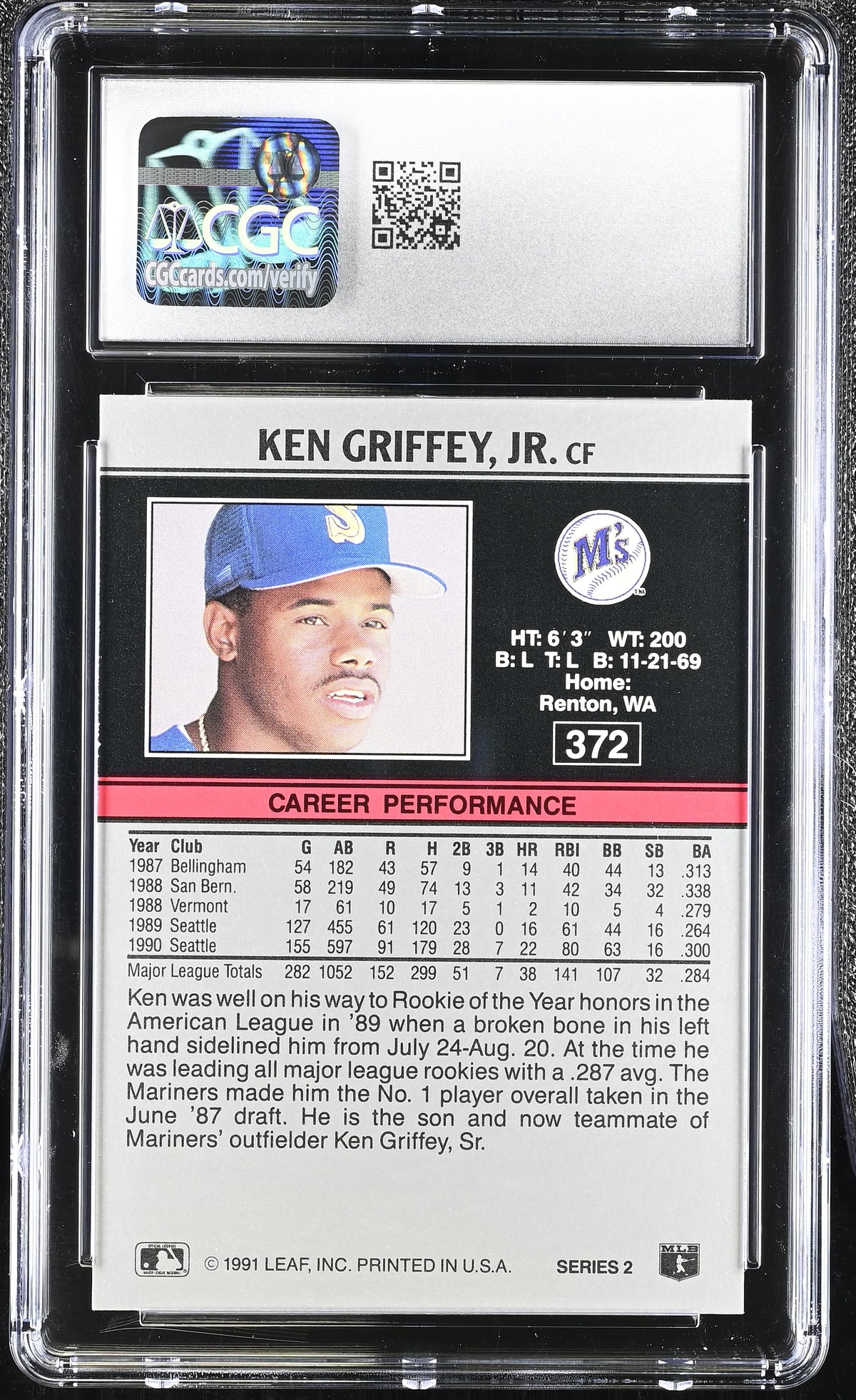 1991 Leaf Ken Griffey Jr. #372 CGC 9.5 Seattle Mariners