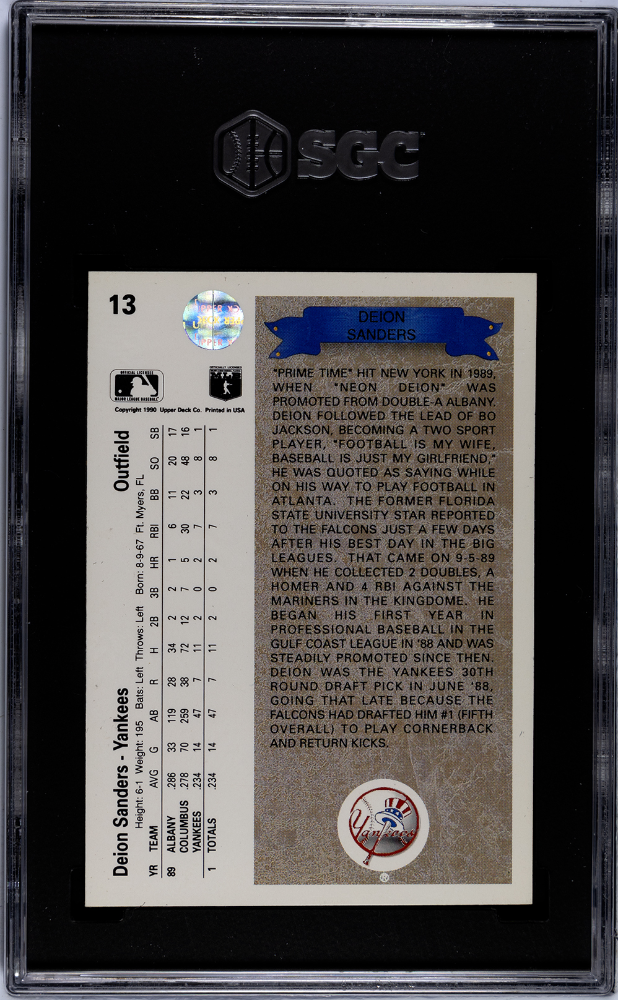 1990 Upper Deck Deion Sanders #13 SGC 8