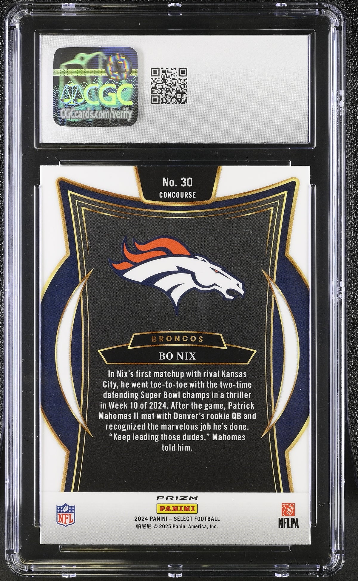 2024 Panini Select Bo Nix Silver Rookie #30 CGC 10 Denver Broncos