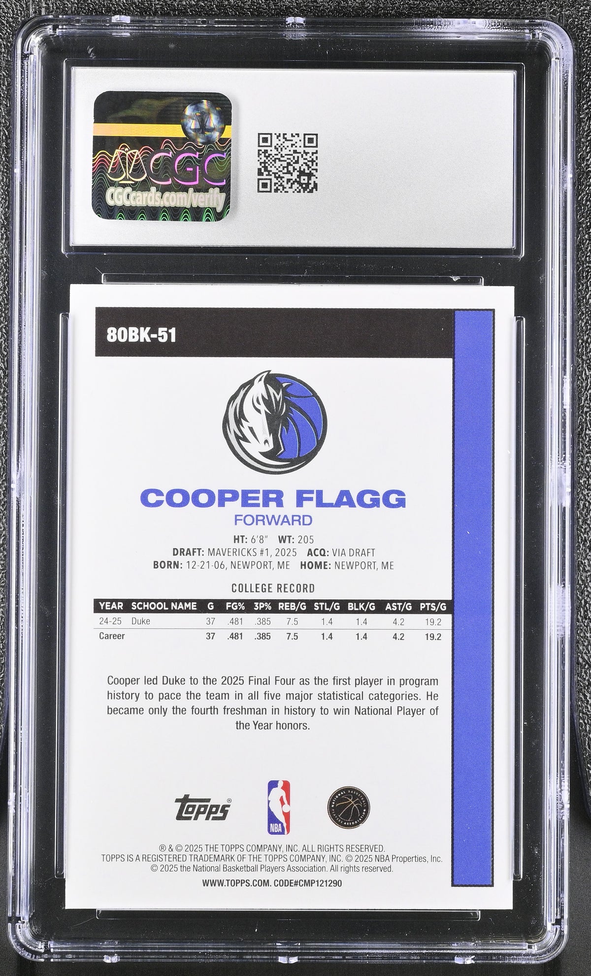 2025-26 Topps Cooper Flagg Rookie '80-81 Topps #80BK-51 CGC 9 Dallas Mavericks