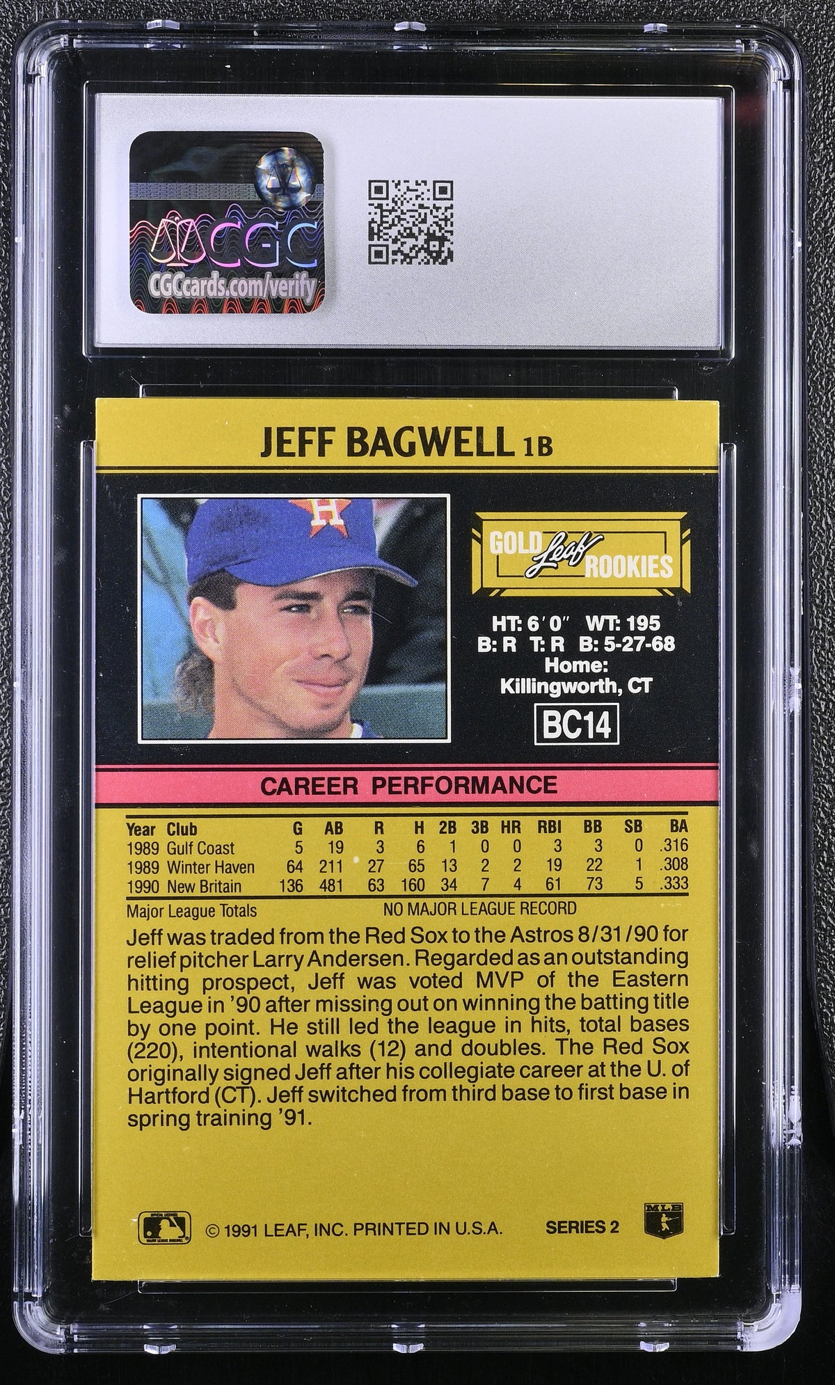 1991 Leaf Jeff Bagwell Gold Rookies #BC14 CGC 9.5 Houston Astros