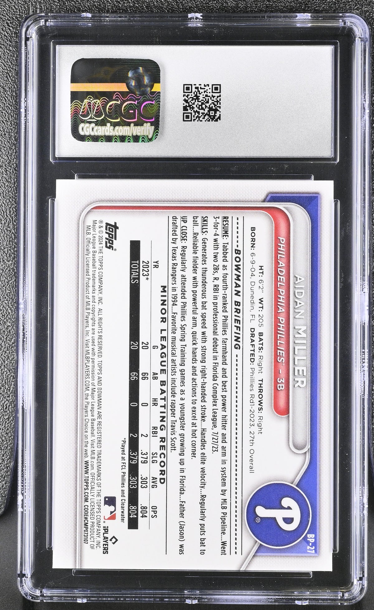 2024 Bowman Aidan Miller Prospects #BP-27 CGC 10